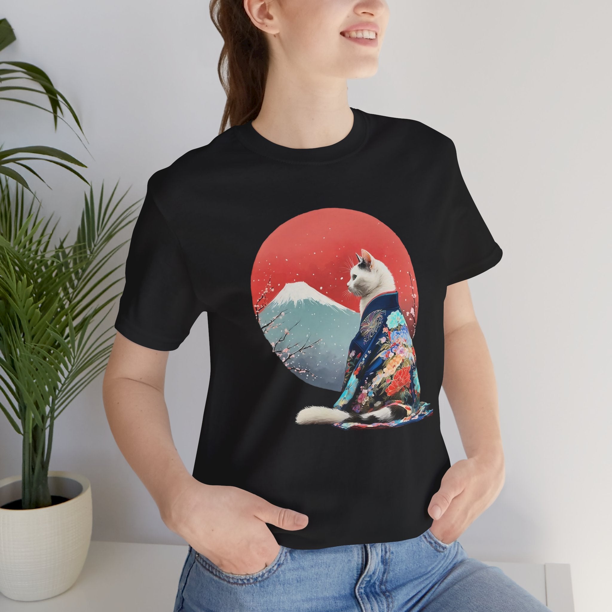 Kimono Cat with Red Sun T-Shirt | Unisex