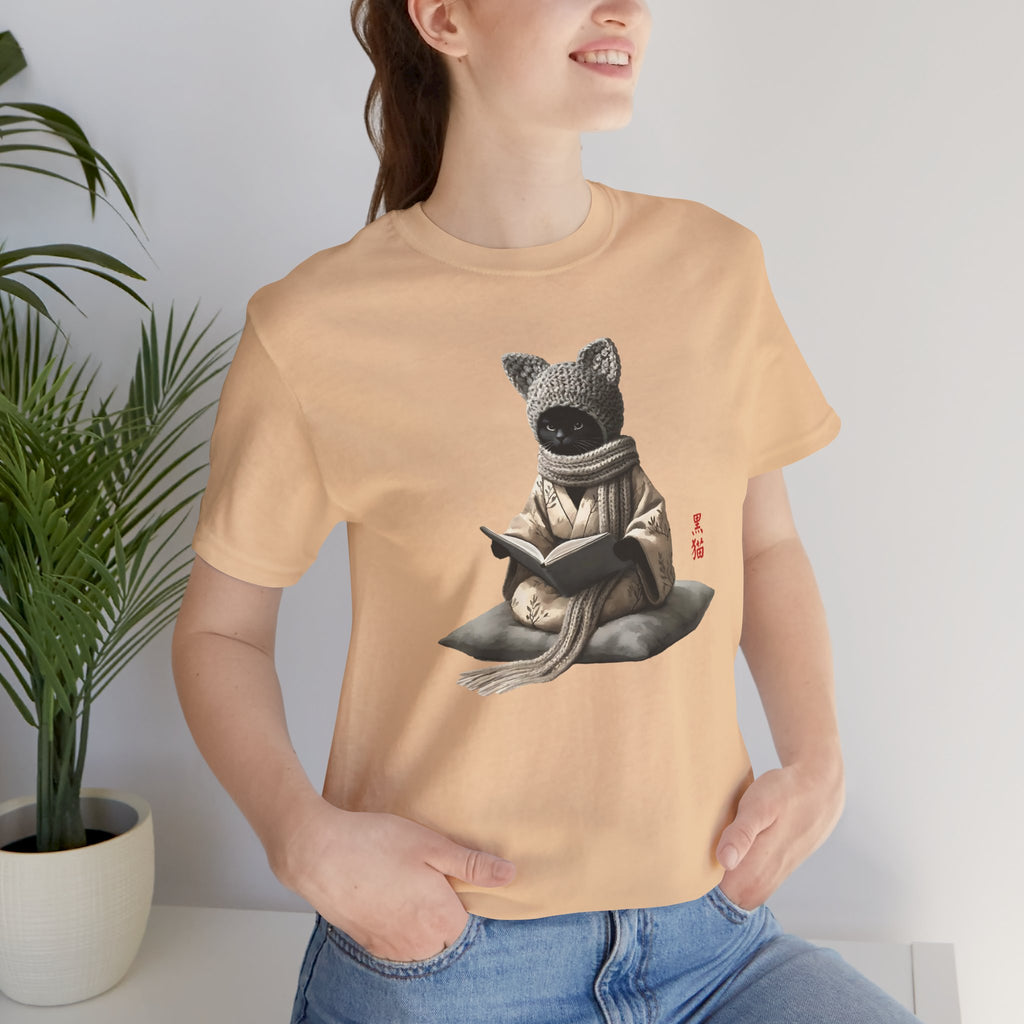 Cozy Bookish Crochet Cat Tee – Unisex