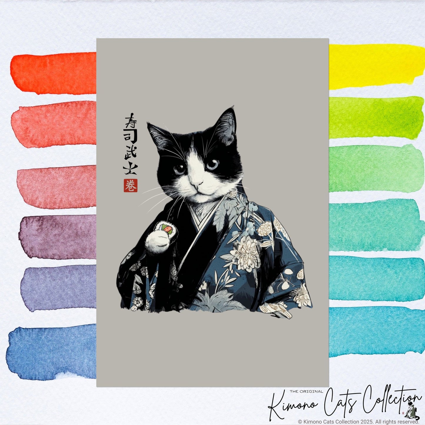 Sushi Bushi 寿司武士 Kimono Neko Rolled Poster