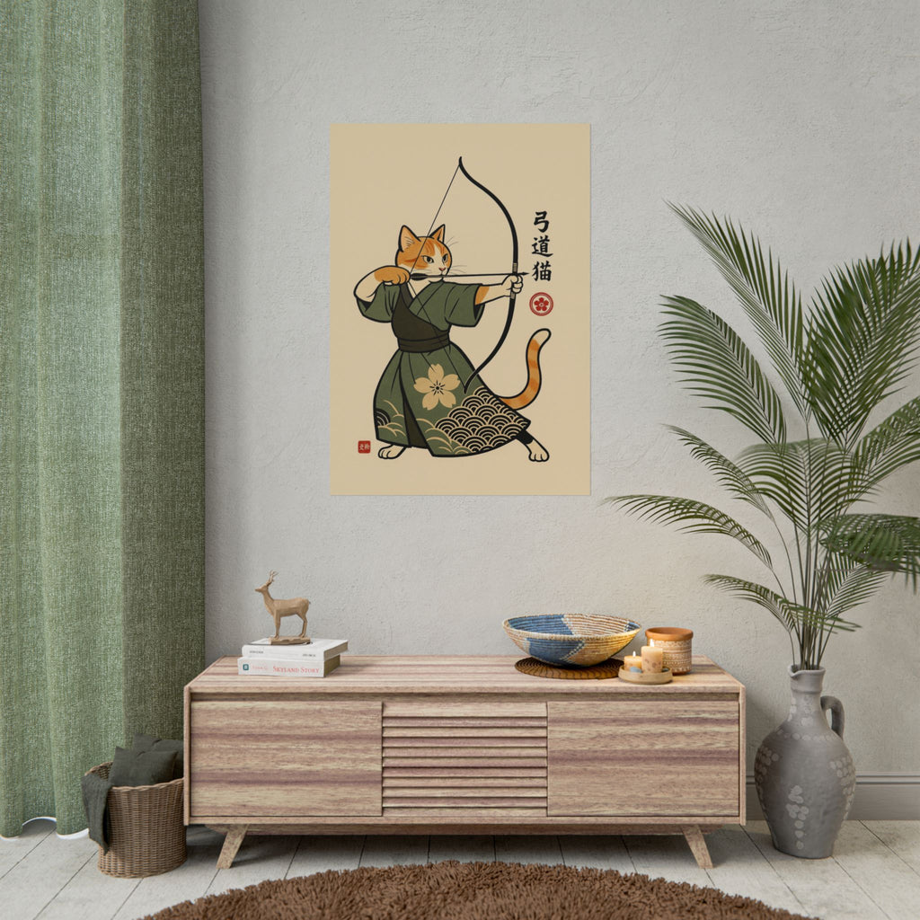 Kyūdō Cat Wall Art – Quiet Heart, Warrior Spirit