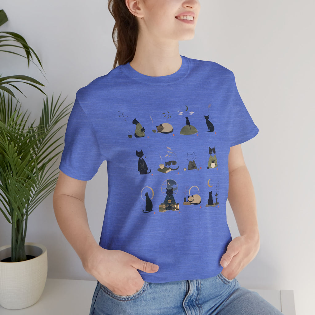 Cat Silhouettes Grid Tee - Minimal Nighttime Cat Art T-Shirt