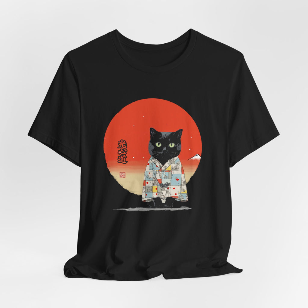 Black Cat Kimono Tee Shirt, Cute Cat Shirt, Unisex T-Shirt, Animal Lovers Gift, Japanese Style Clothing, Unique Cat Fashion