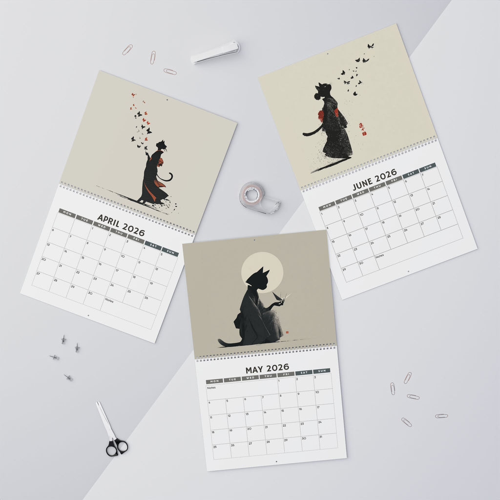 Origami Cats in Kimonos 2026 Wall Calendar