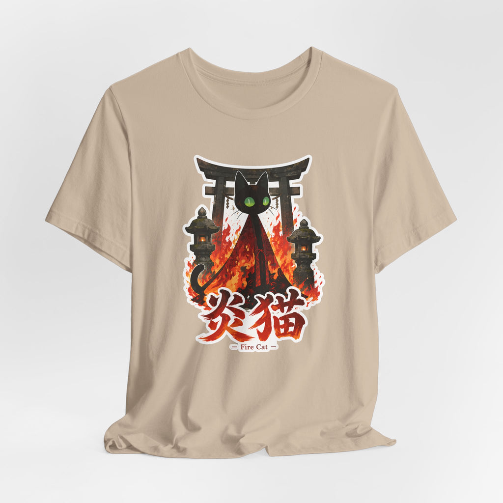 Fire Cat T-Shirt — Japanese Torii Flames Graphic Tee (炎猫 — Fire Cat)