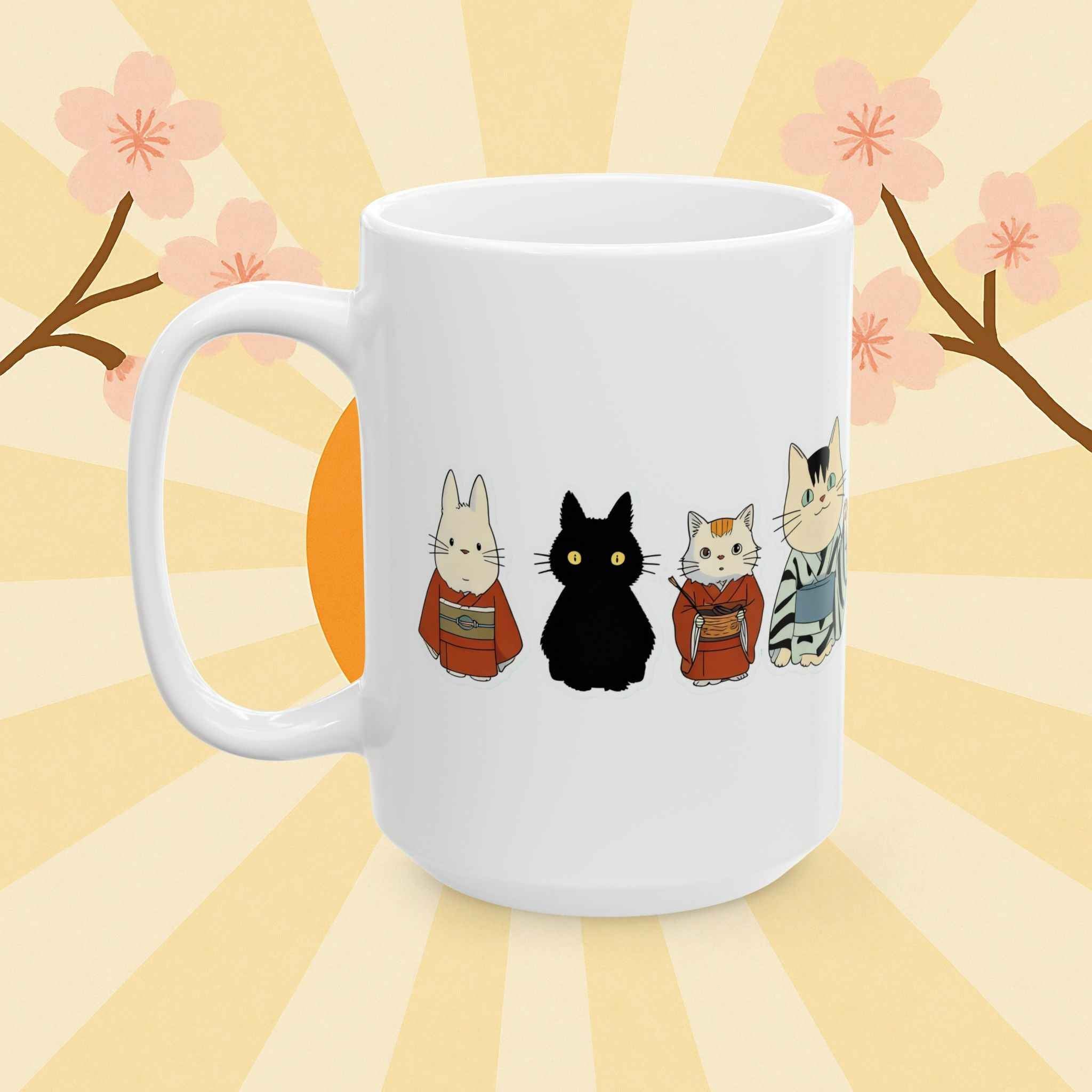 Kawaii Kimono Cats Ceramic Mug - Japan Cats in Kimonos Mug (11oz, 15oz)