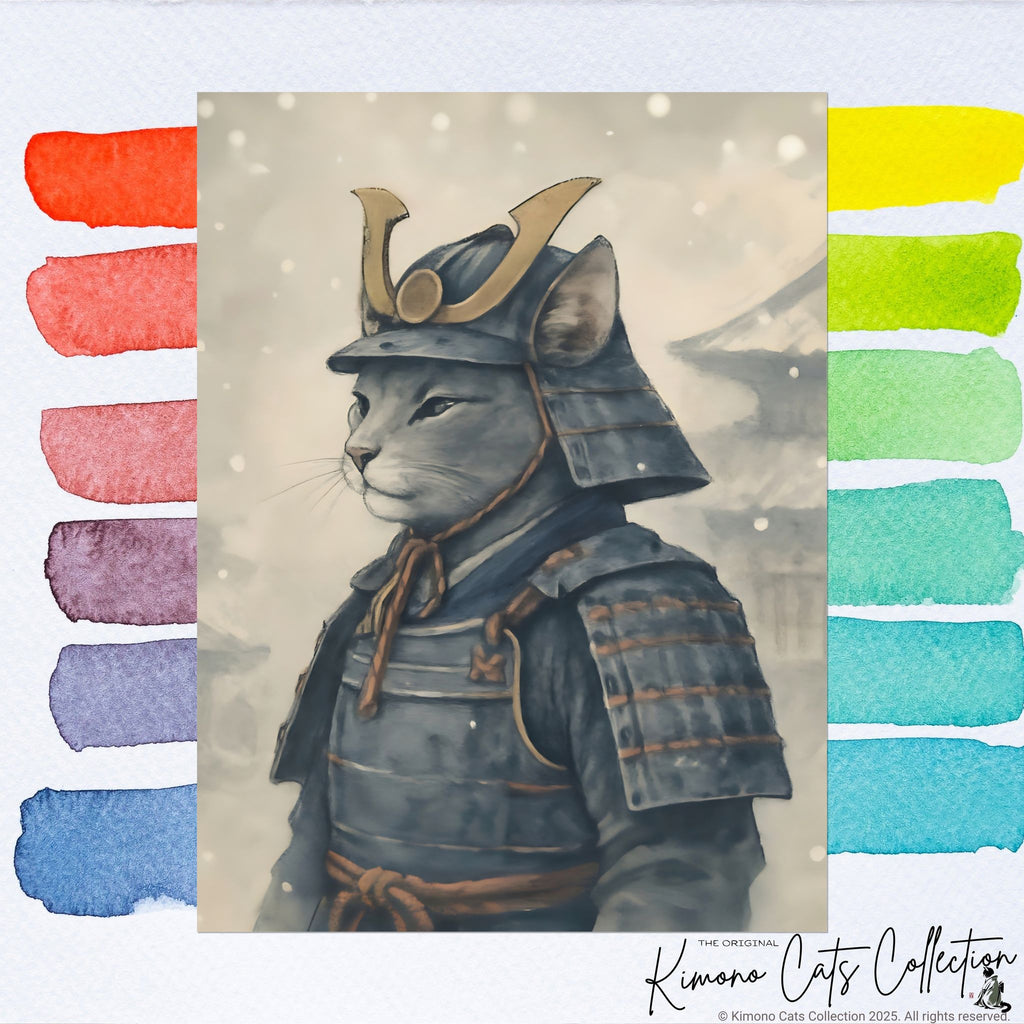 Samurai Cat Poster - Japanese Neko Warrior Wall Art