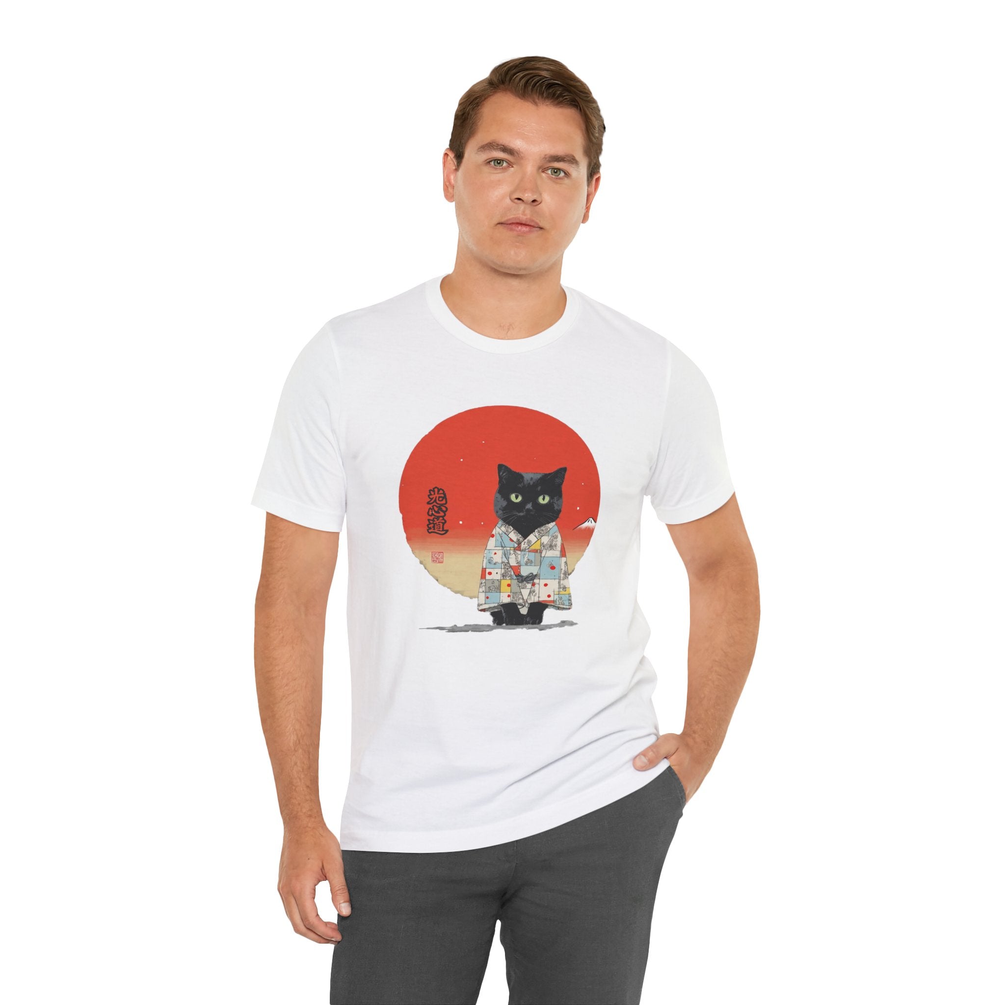 Black Cat Kimono Tee Shirt, Cute Cat Shirt, Unisex T-Shirt, Animal Lovers Gift, Japanese Style Clothing, Unique Cat Fashion