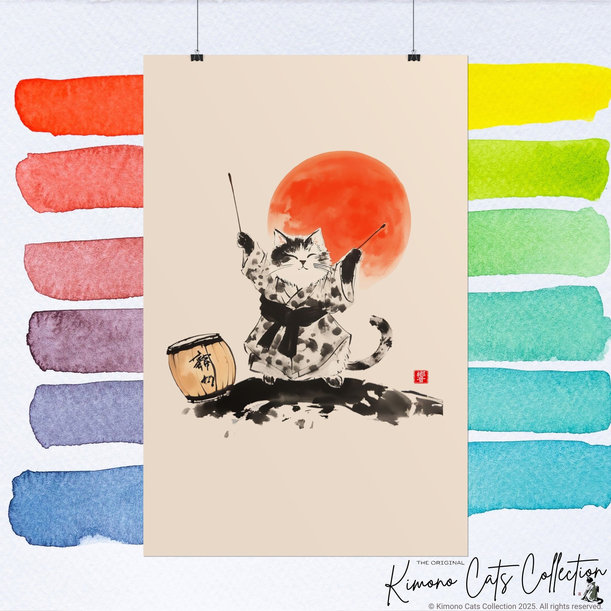 Taiko Drum Cat Wall Art