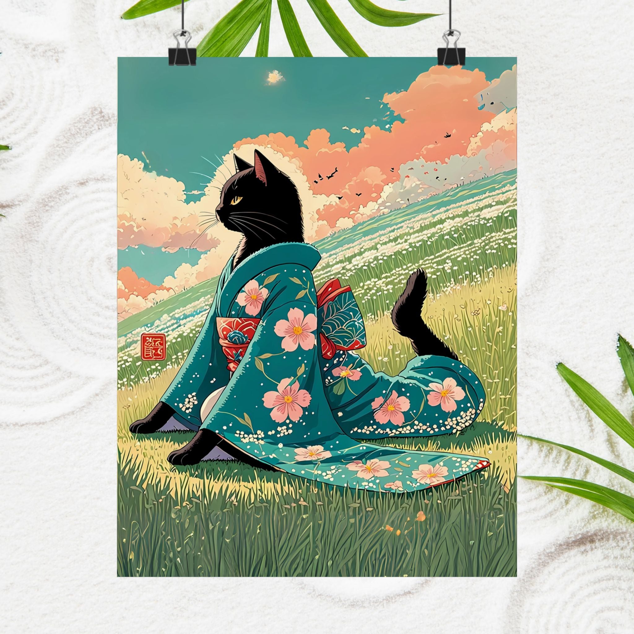 Vintage Japanese Cat Poster - Yoga Neko