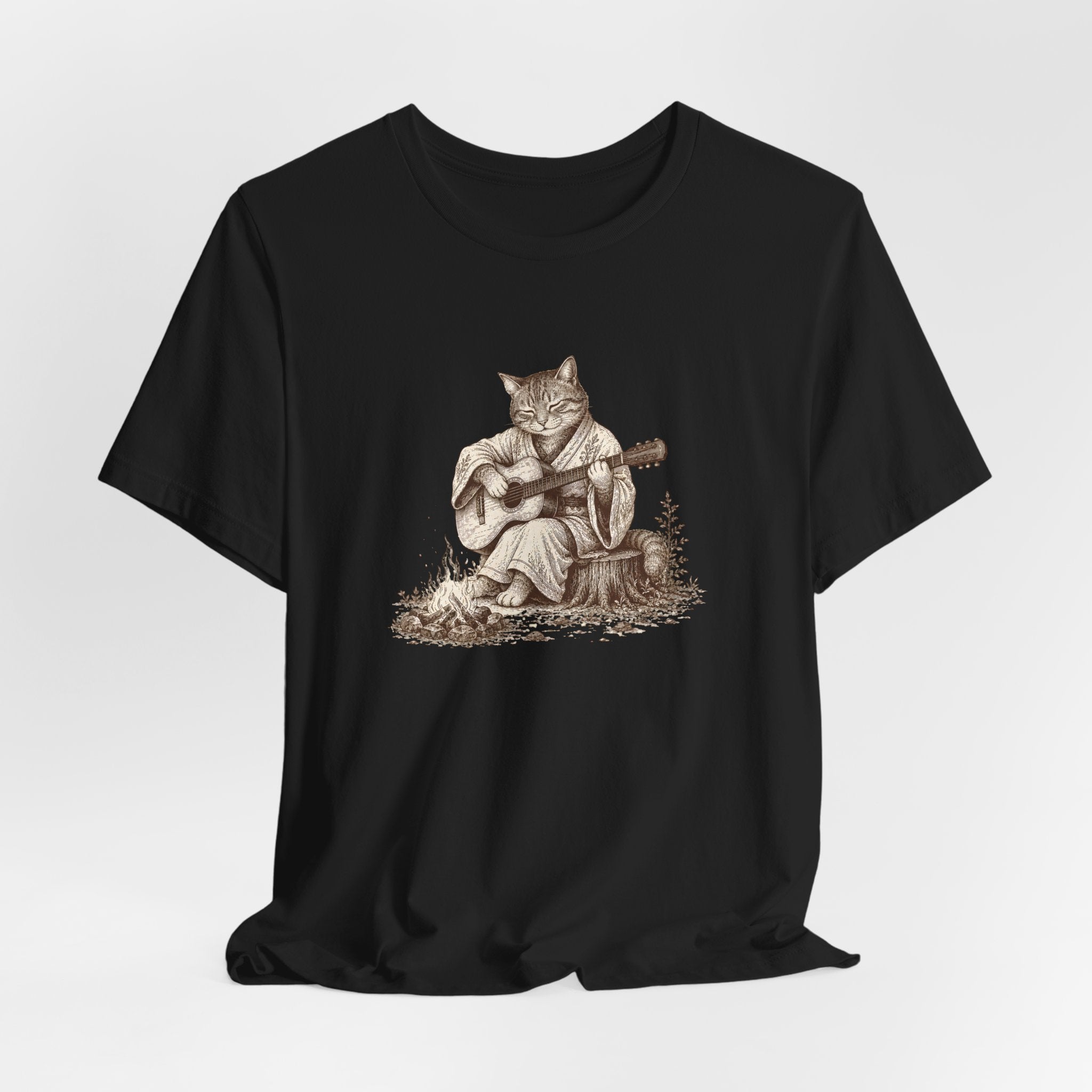 Cat Playing Guitar T‑Shirt – Vintage Acoustic Cat Music Tee