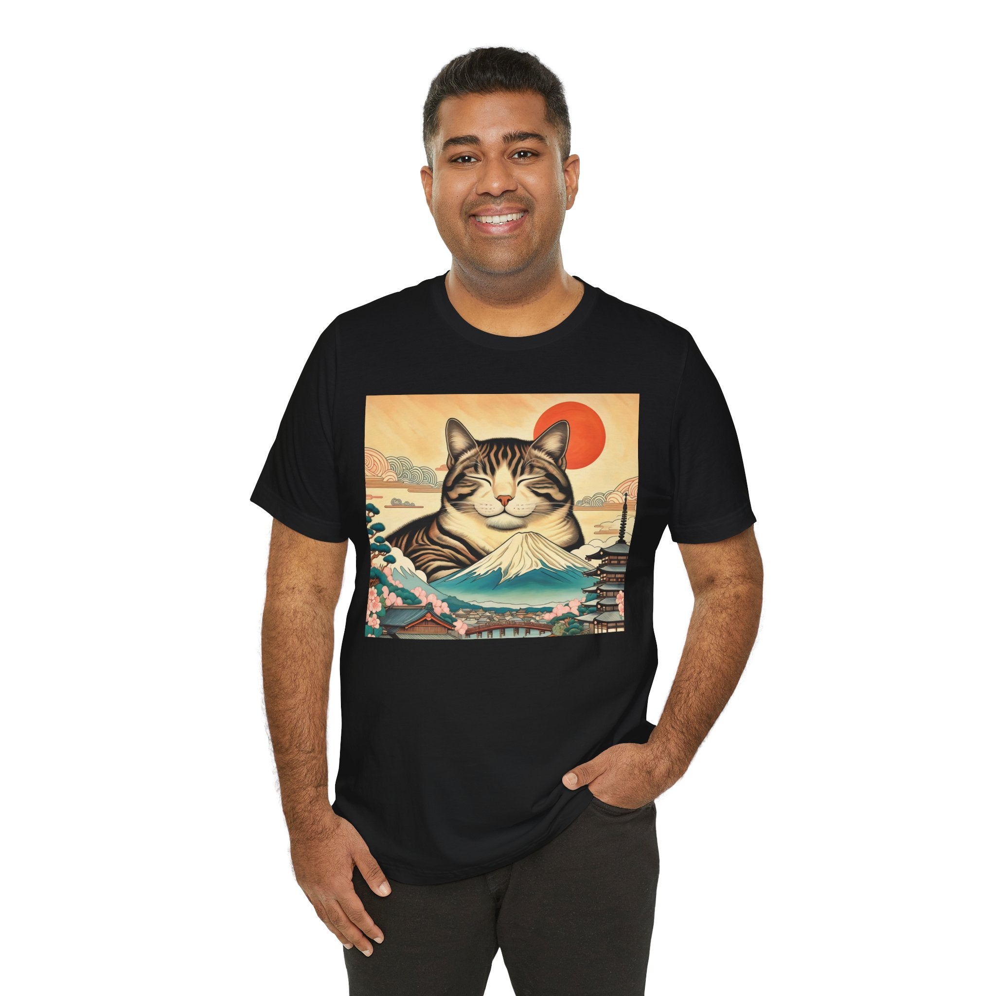 Sakura Mt. Fuji Cat Shirt - Cute Cat T-Shirt Inspired by Japanese Culture