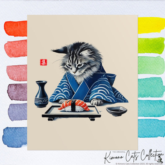 Sushi-Katze – 集 (Shū, „Fokus“) Wand-Kunstdruck 🐾🍣