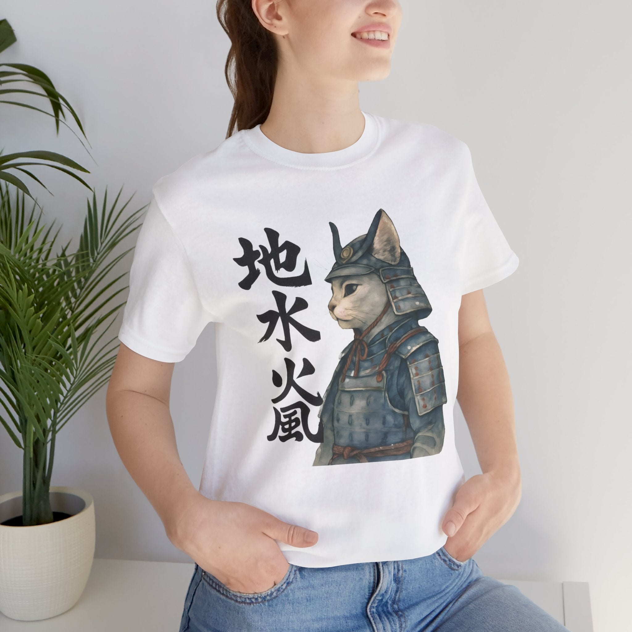 Samurai Cat Watercolor Tee | Japanese Kimono Neko Cat