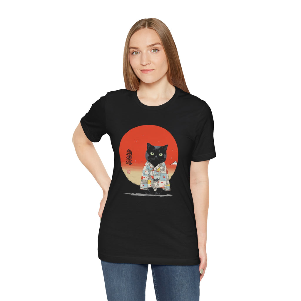 Black Cat Kimono Tee Shirt, Cute Cat Shirt, Unisex T-Shirt, Animal Lovers Gift, Japanese Style Clothing, Unique Cat Fashion