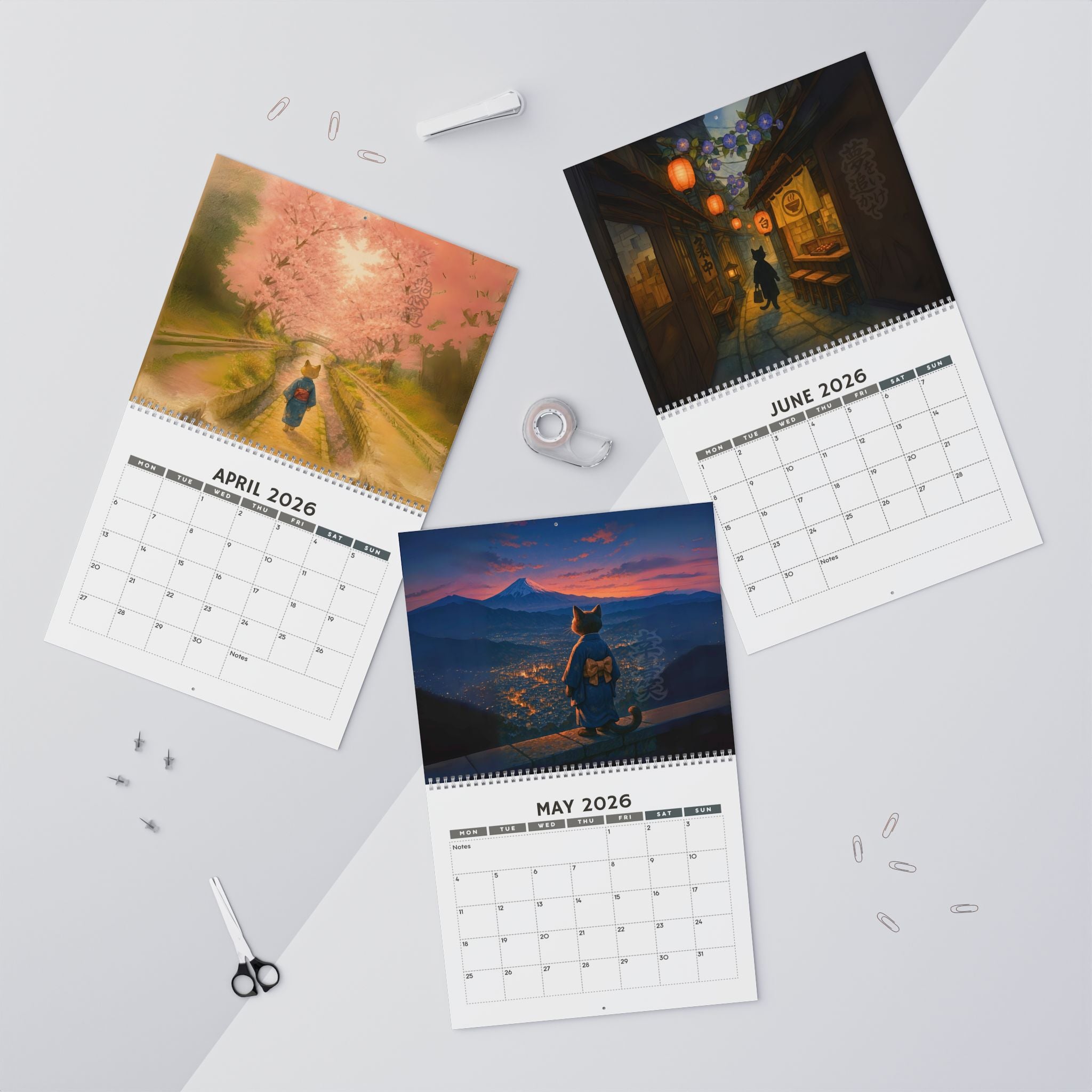 Quiet Journeys: Kimono Cats of Japan 2026 Wall Calendar
