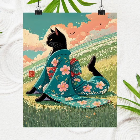 Vintage Japanese Cat Poster - Yoga Neko
