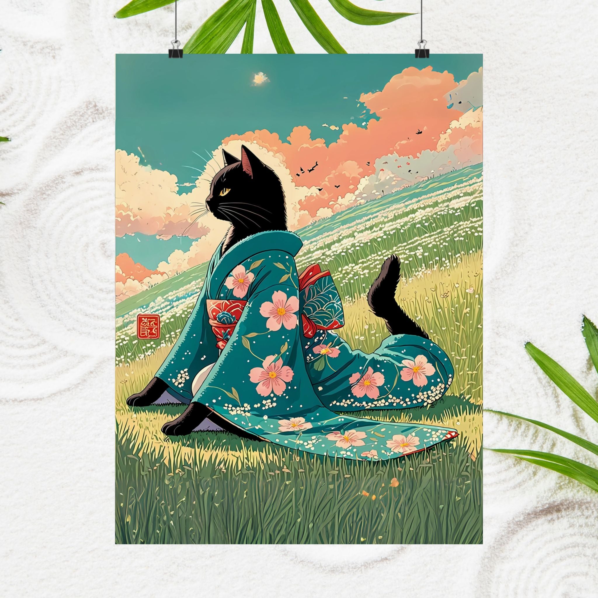 Vintage Japanese Cat Poster - Yoga Neko