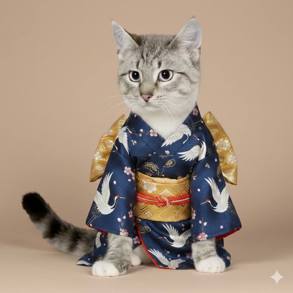 Individuelles Kimono-Haustierportrait – Personalisiertes Haustierkunstwerk im japanischen Stil