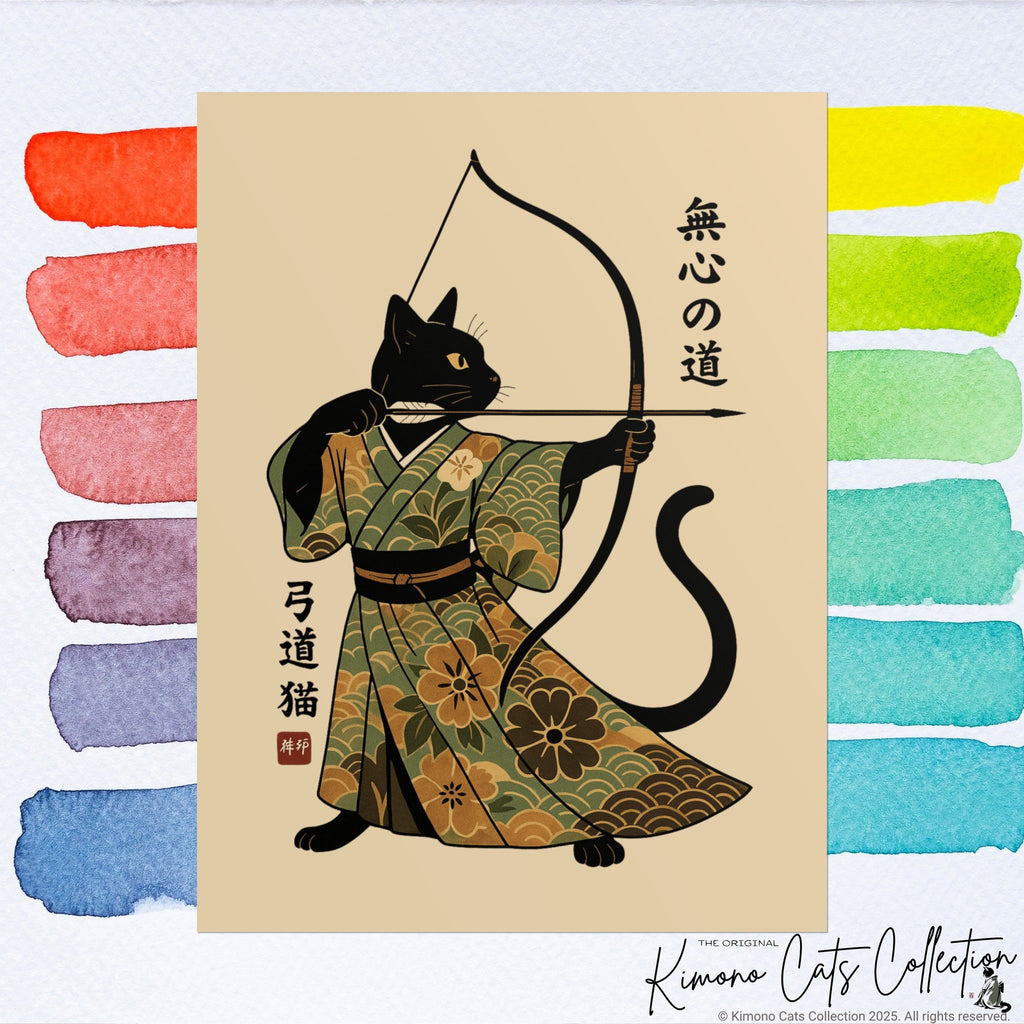 Kyūdō Cat Wall Art – The Way of No-Mind (弓道猫 • 無心の道)