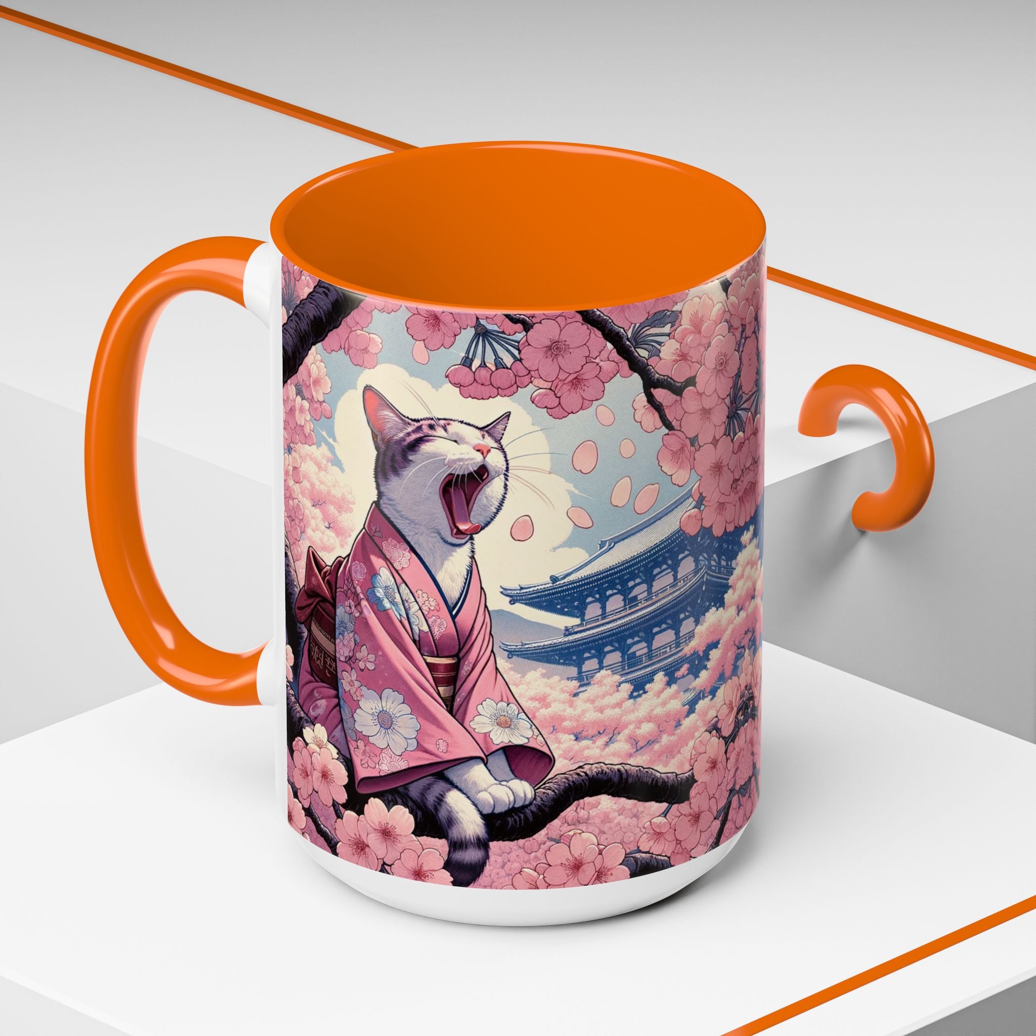 Sakura Cat Coffee Mug in Kimono Design - Kimono Cats Collection