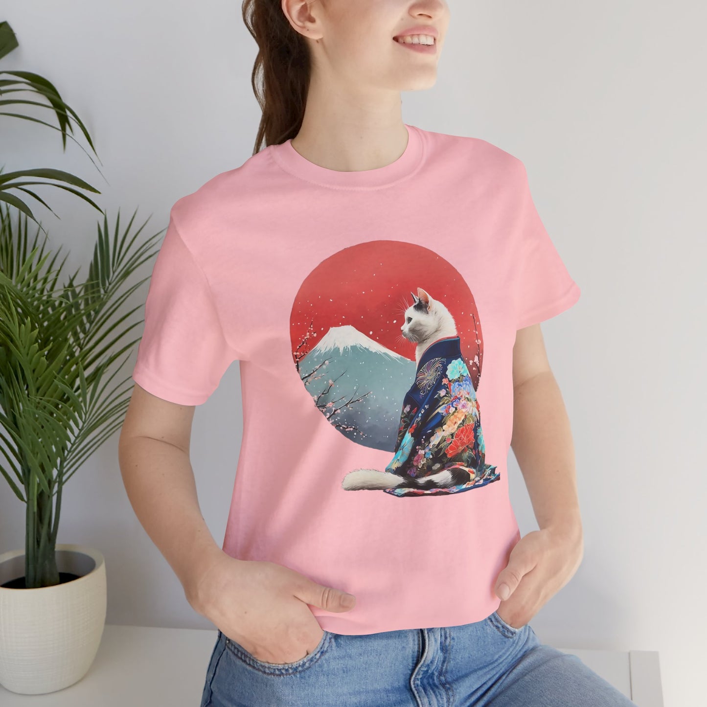Kimono Cat with Red Sun T-Shirt | Unisex