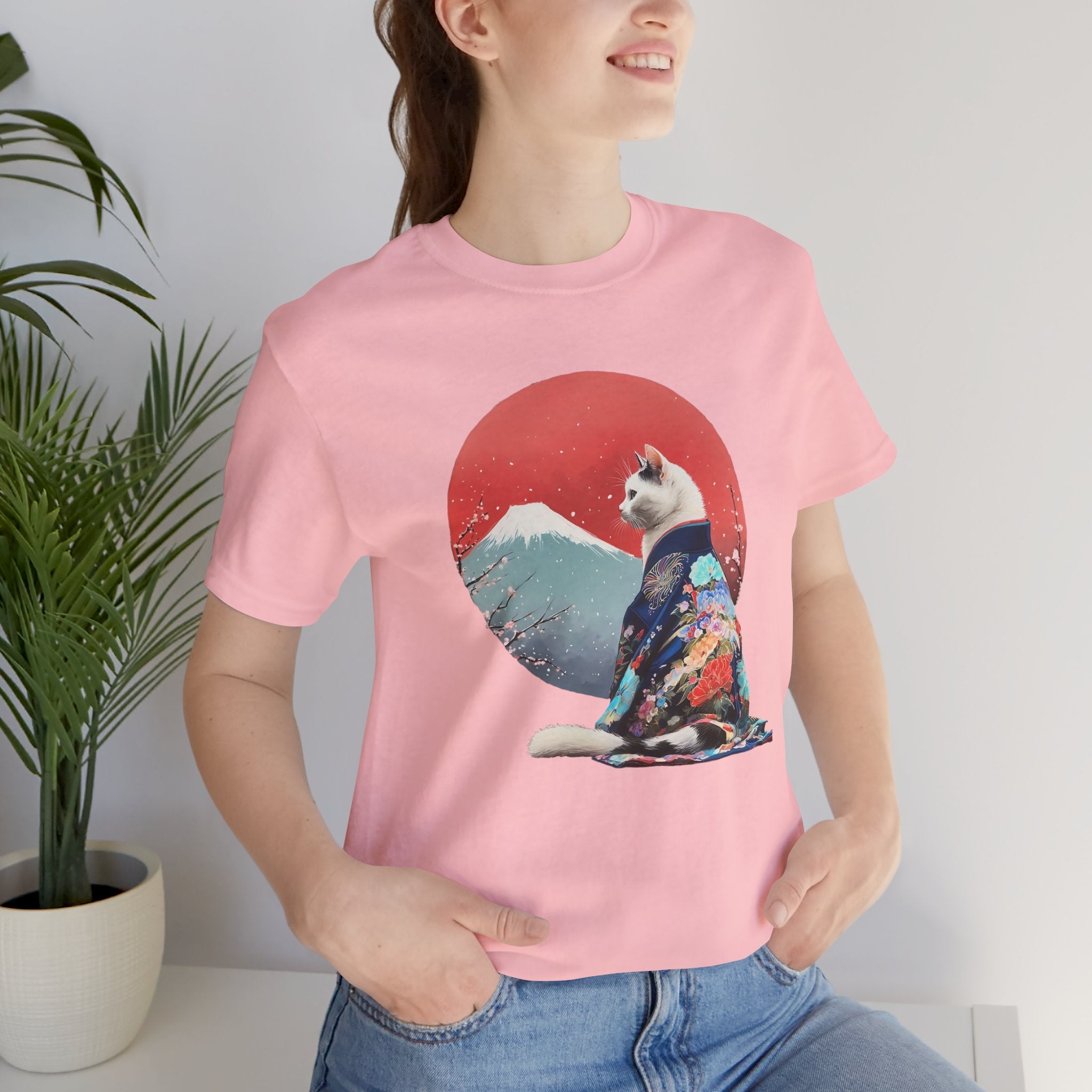 Kimono Cat with Red Sun T-Shirt | Unisex
