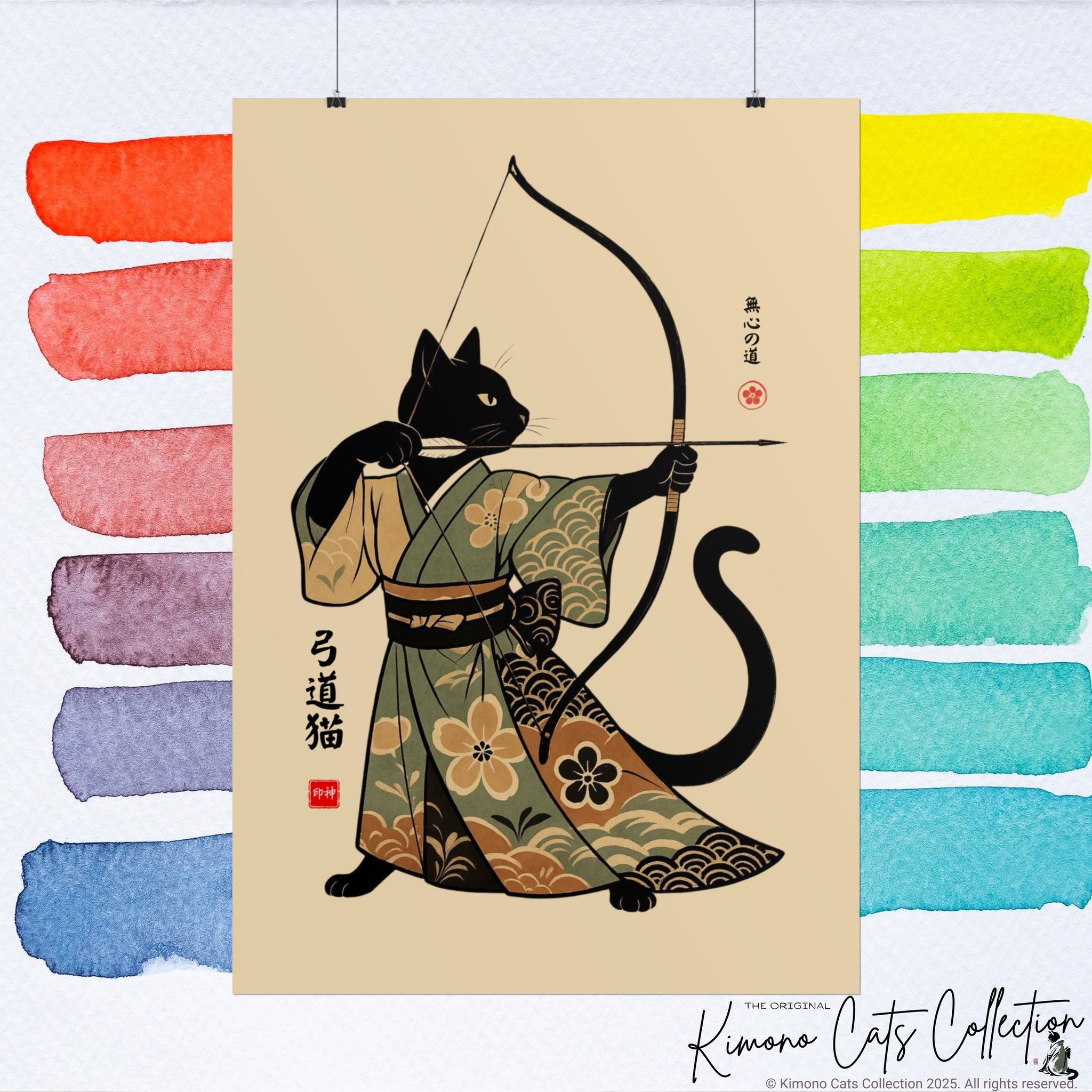 Kyūdō Cat Wall Art – The Way of No-Mind (弓道猫 • 無心の道)