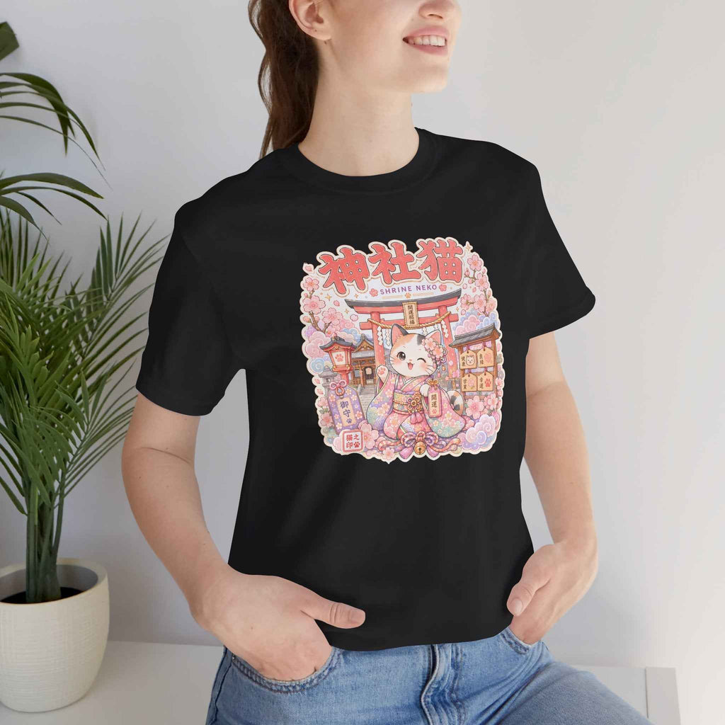 Lucky Cat Shrine T-Shirt — Kawaii Maneki Neko Cherry Blossom Tee