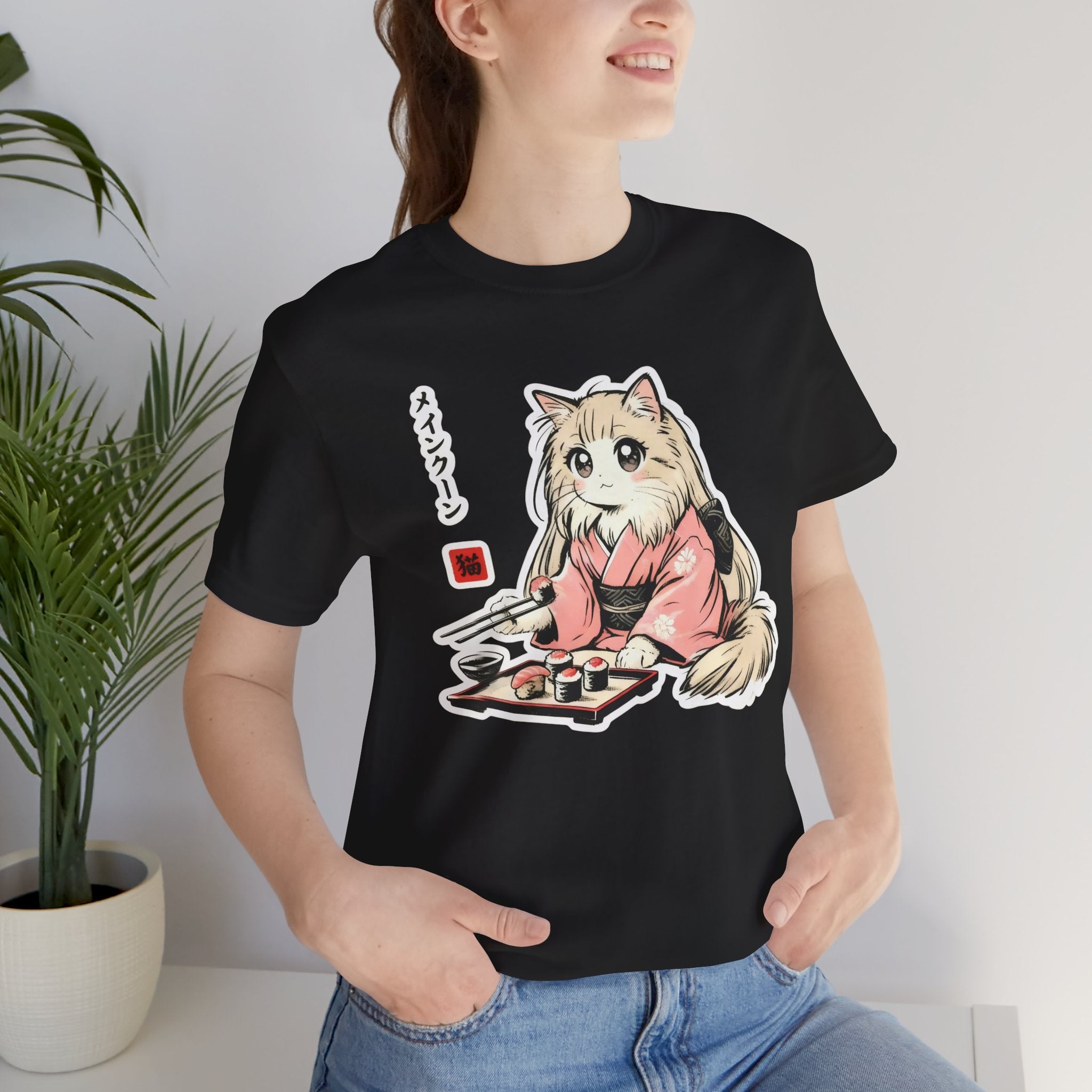 Sushi Lover Cat Shirt - Kawaii Kimono Tee, Maine Coon