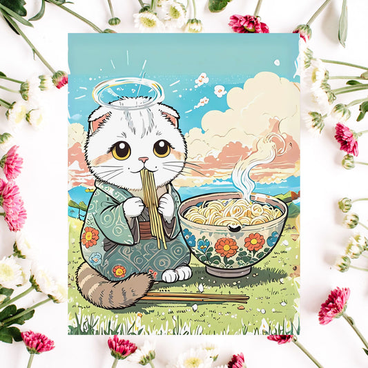 Ramen Angel Cat – Wunderliche Kimono-Katzen-Wandkunst 🐾🍜