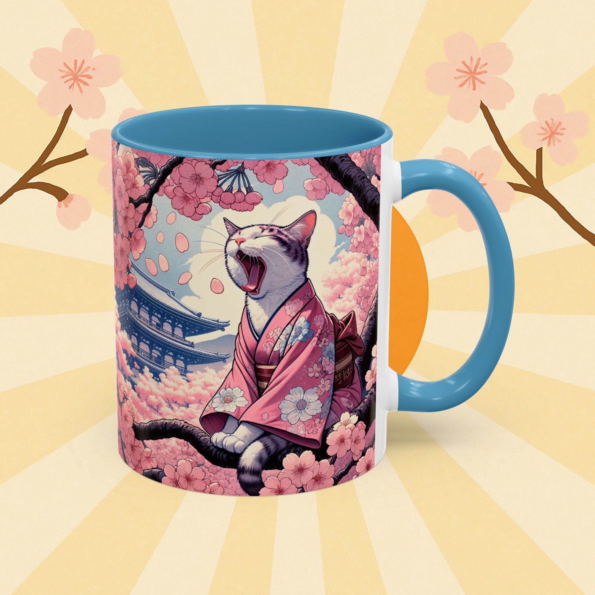 Sakura Cat Coffee Mug in Kimono Design - Kimono Cats Collection