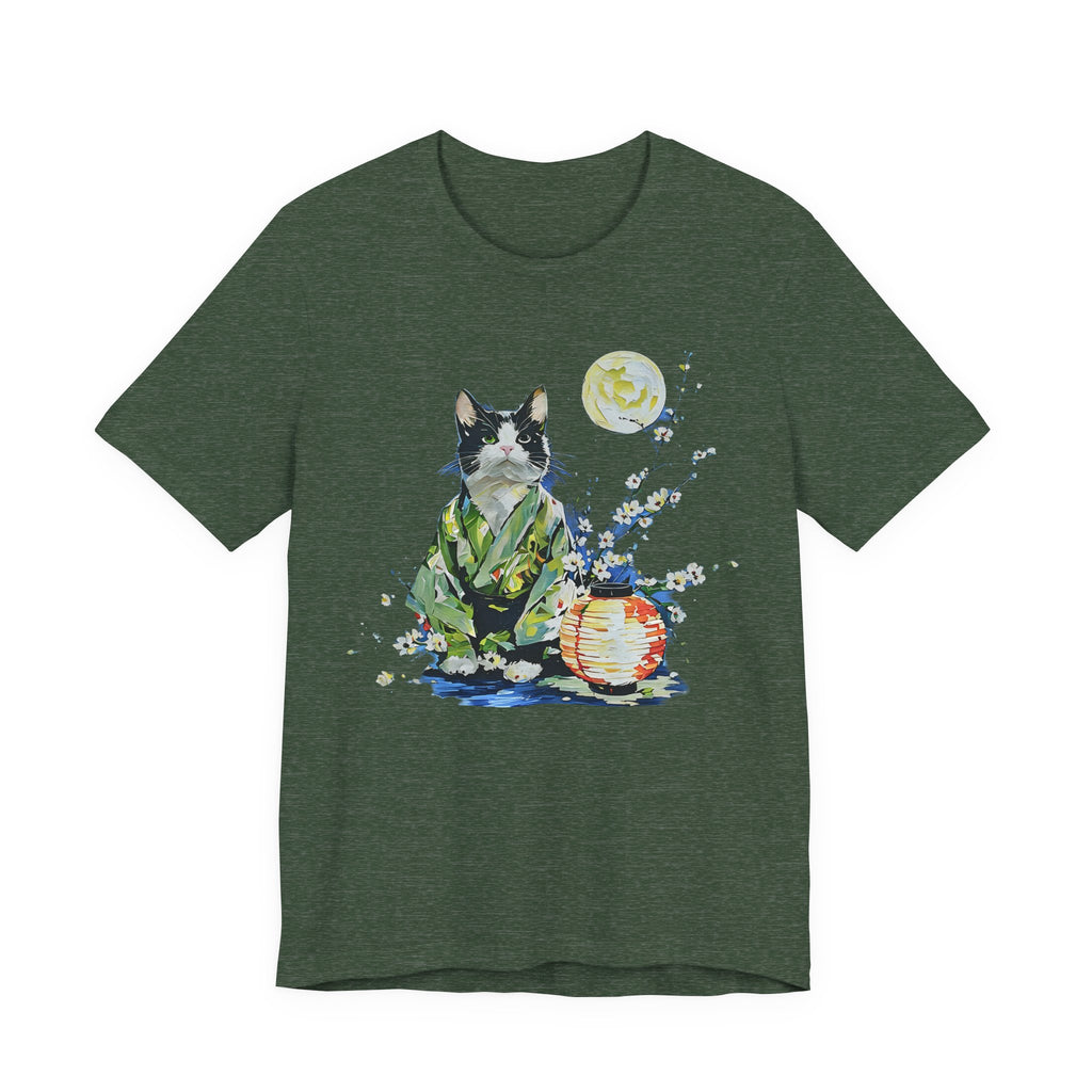 Moon Flower Cat Silhouette T-Shirt | Cat Illustration, Doodle Portrait