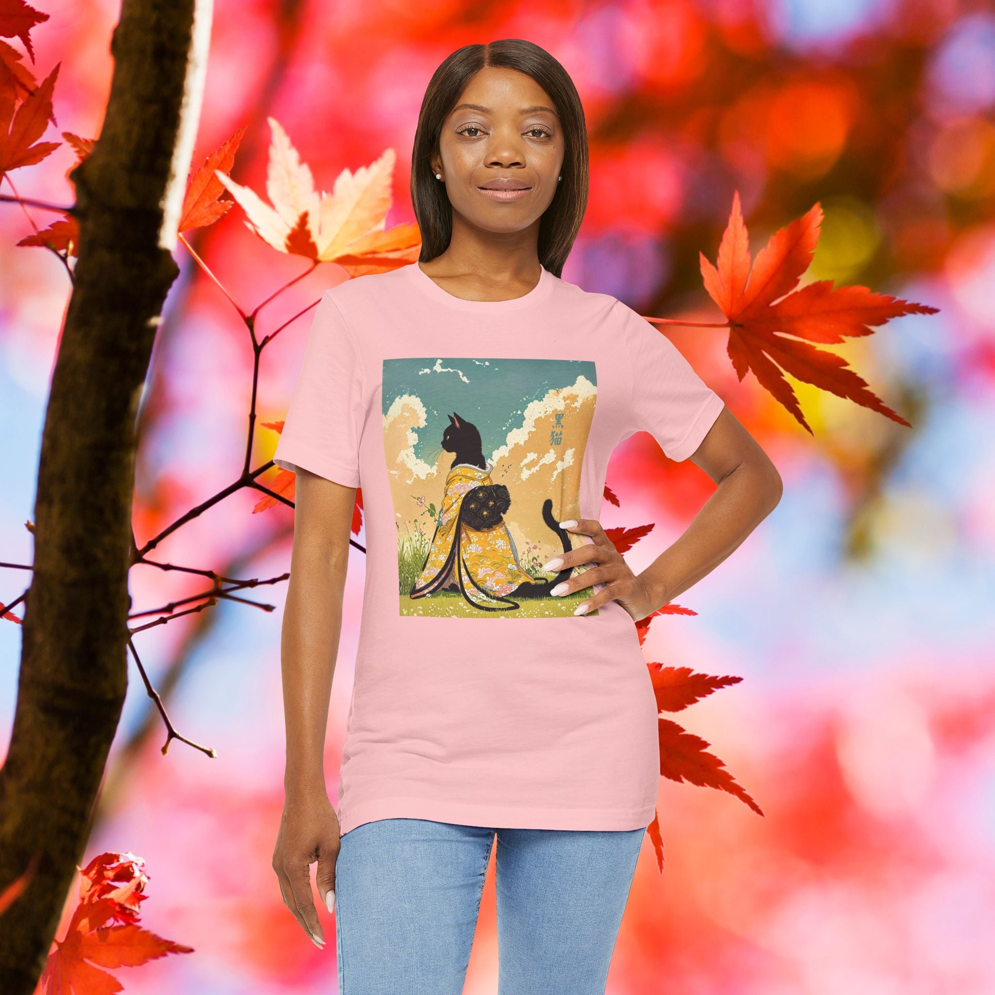 Japanese Black Kitty in Kimono, T-Shirt