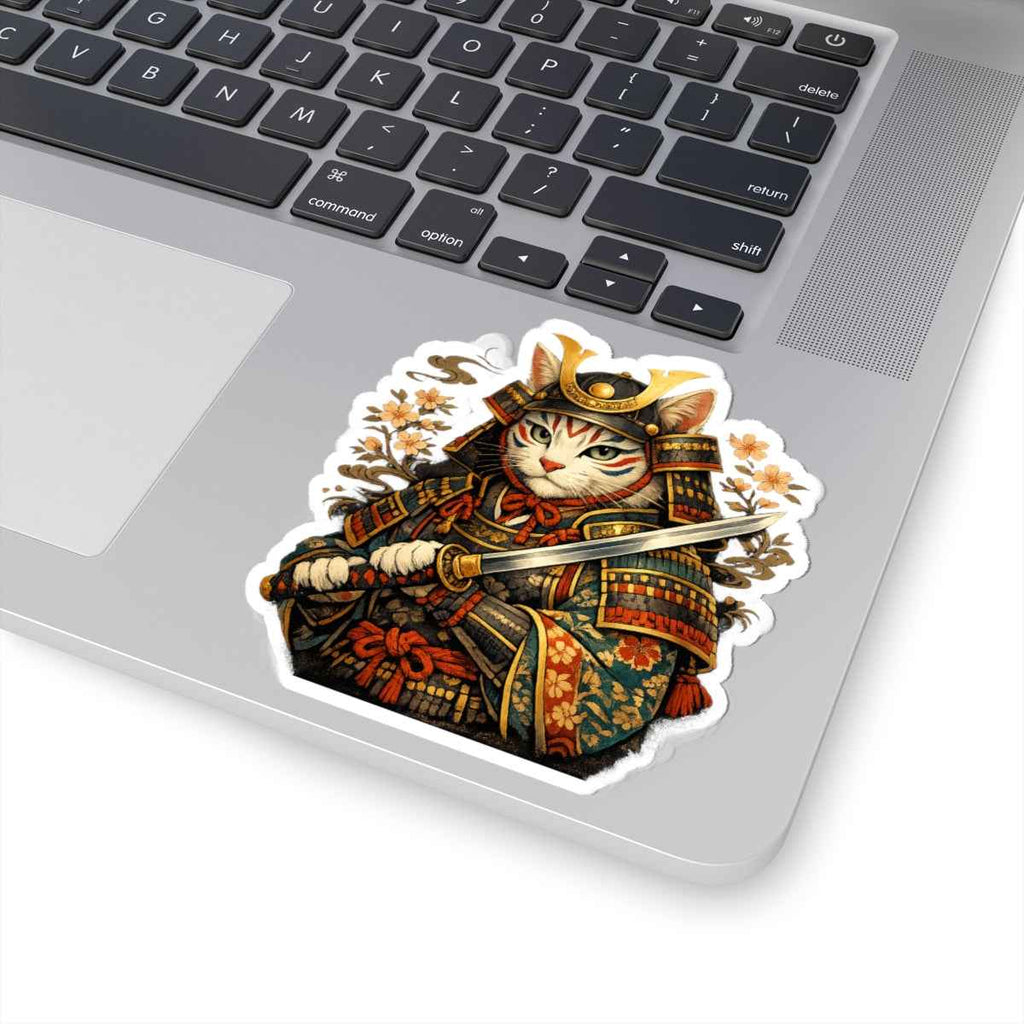 Samurai Cat Kiss-Cut Stickers | Armor, Katana, Floral
