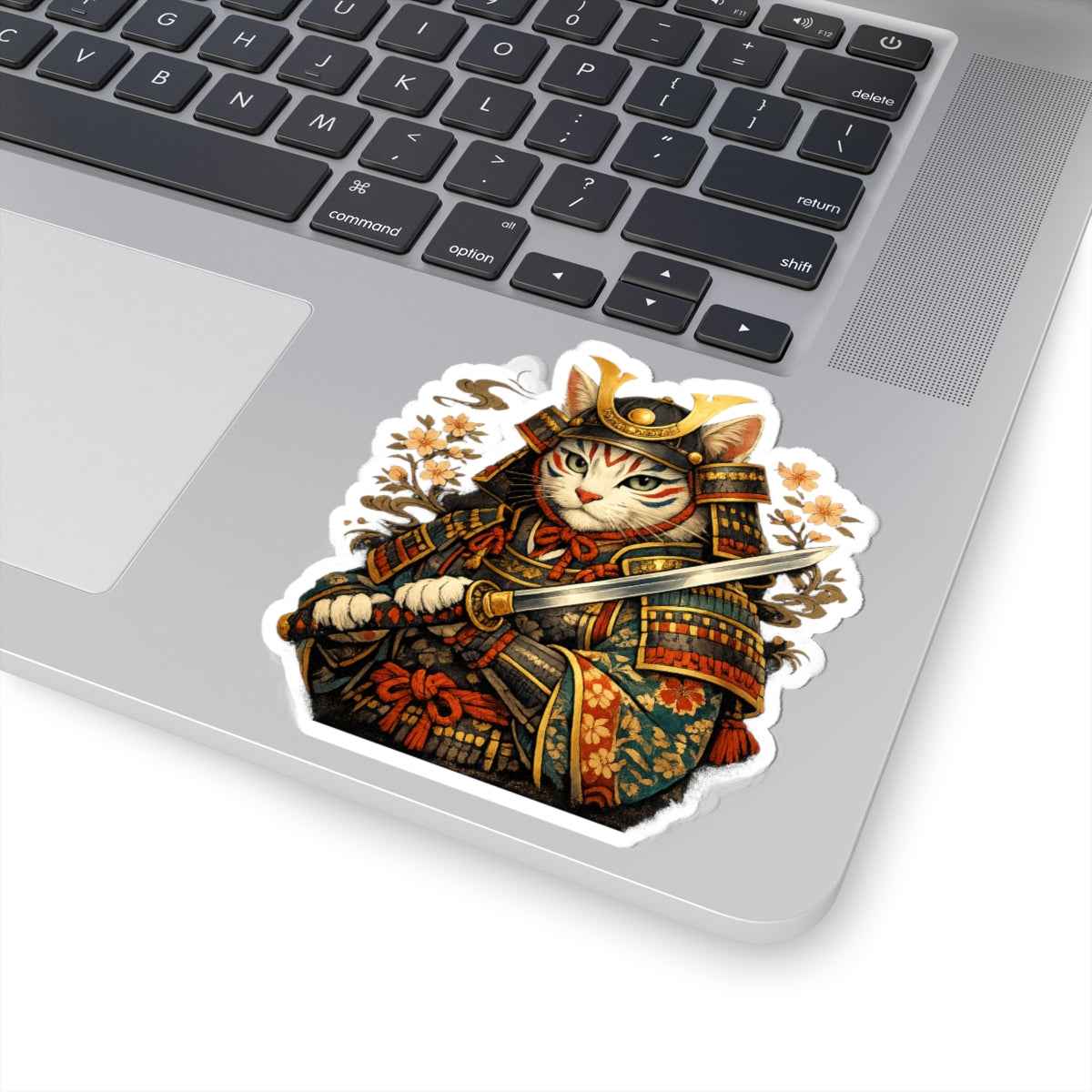 Samurai Cat Kiss-Cut Stickers | Armor, Katana, Floral