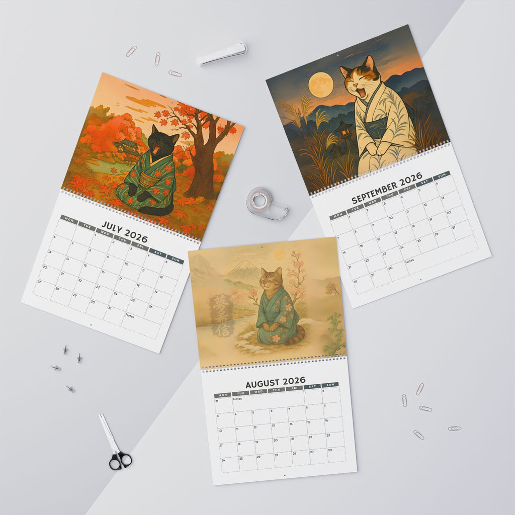 Sleepy Kimono Cats Wall Calendar 2026