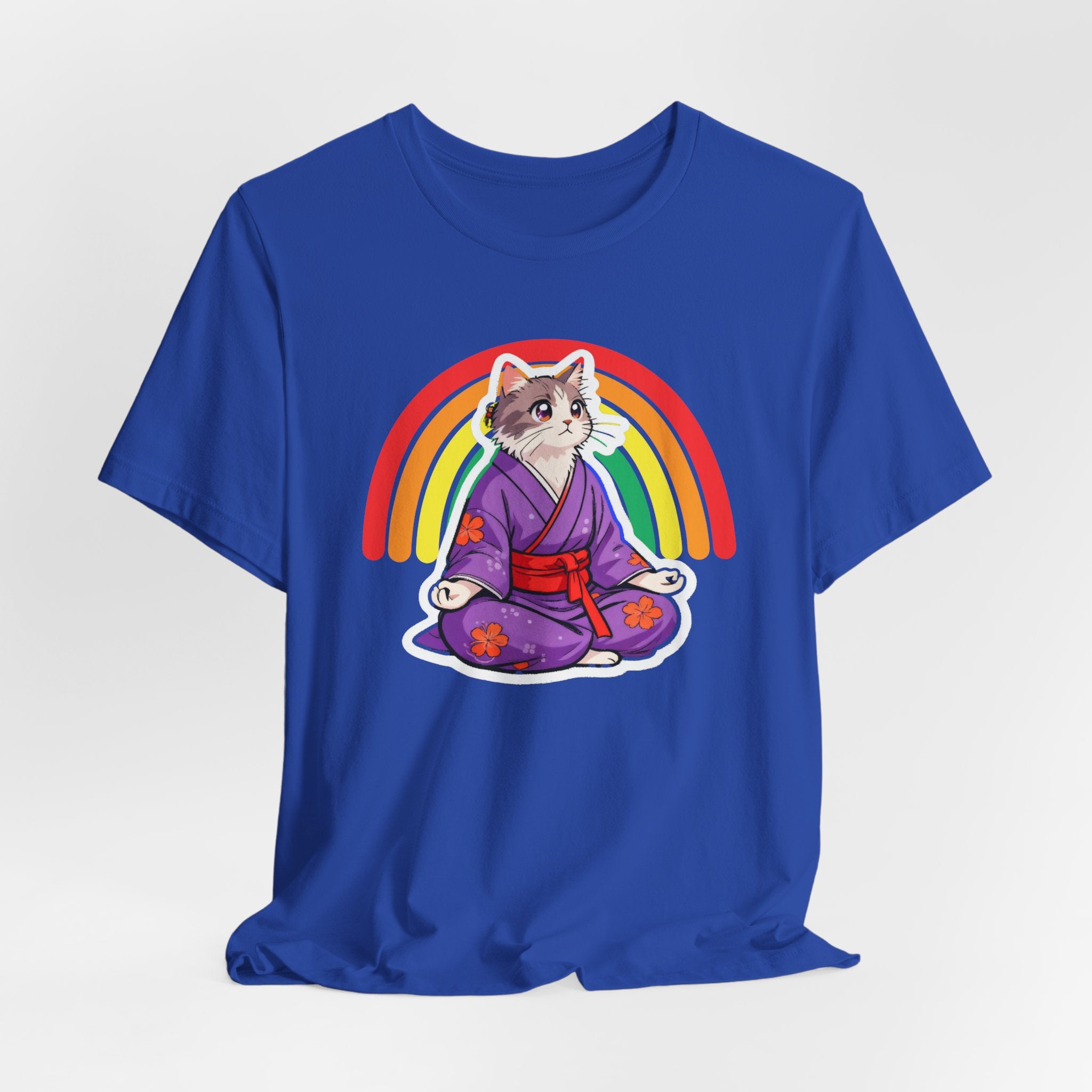 Rainbow Zen Cat Tee | Japanese Meditation Neko Kimono Shirt - Kimono Cats Collection