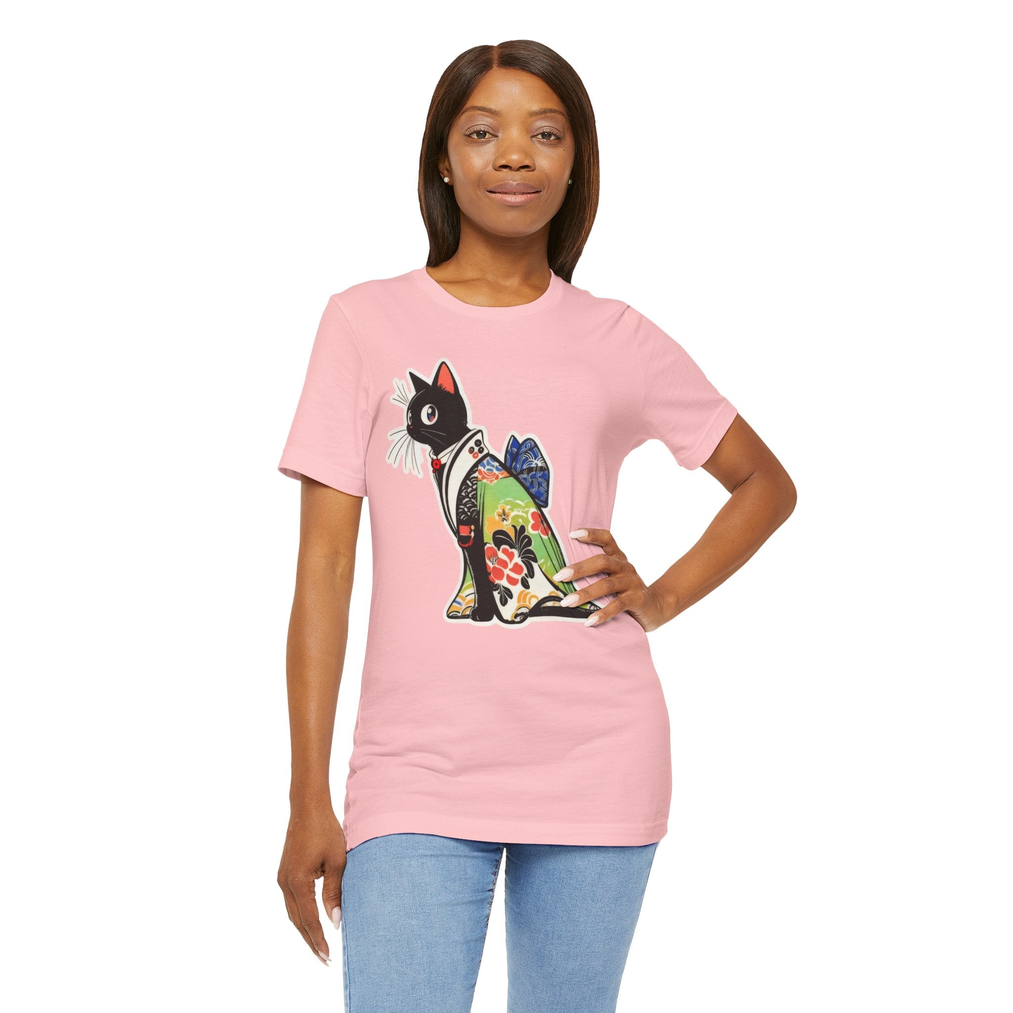 Cat Kimono T‑Shirt — Japanese Floral Black Cat Graphic Tee - Kimono Cats Collection