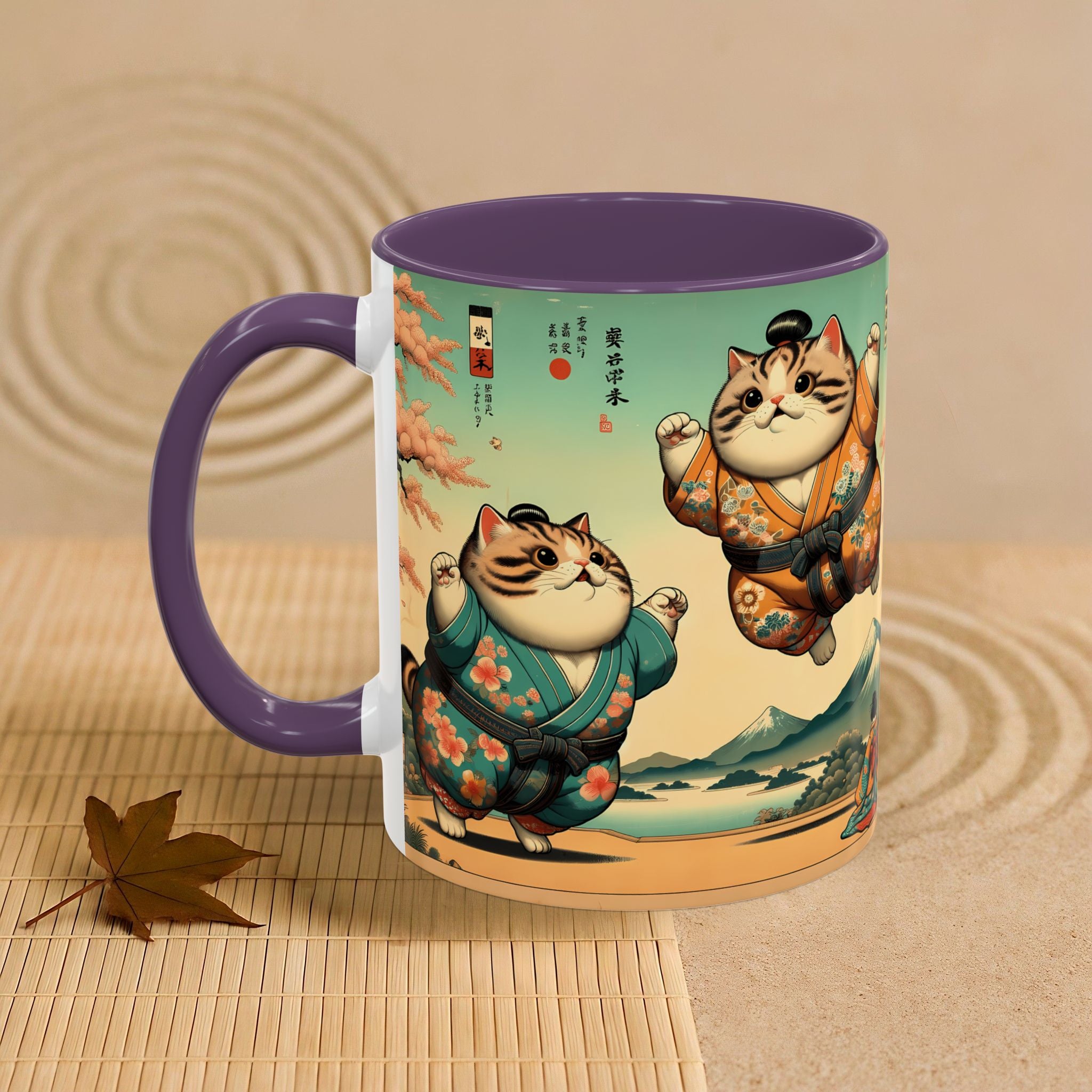Sumo Cats Mug with Japanese Cherry Blossoms Design - Kimono Cats Collection