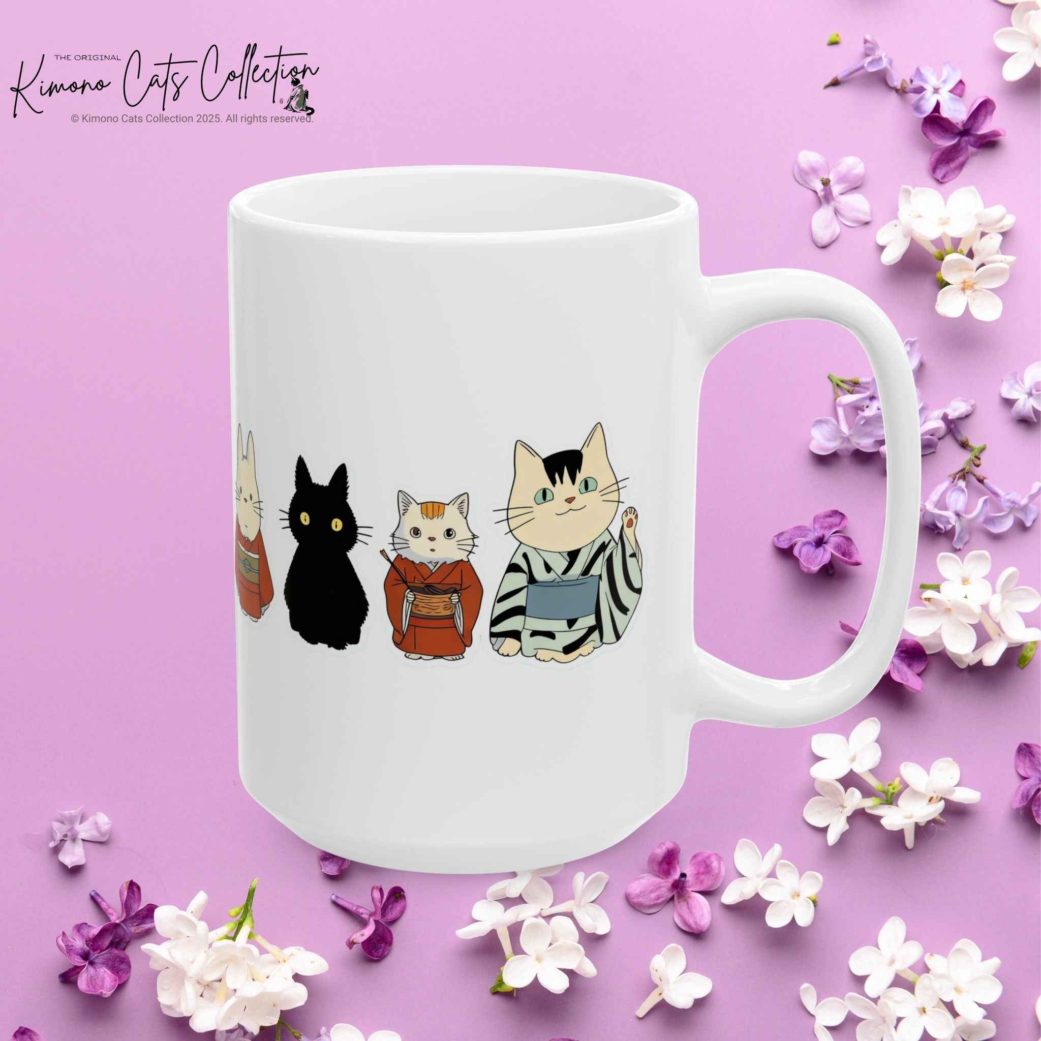 Kawaii Kimono Cats Ceramic Mug - Japan Cats in Kimonos Mug (11oz, 15oz)