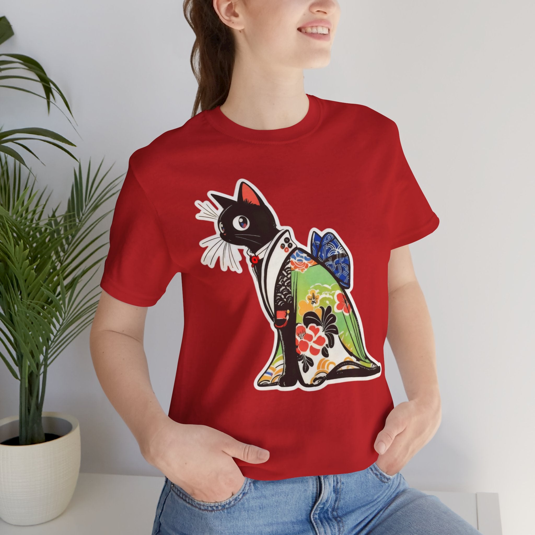 Cat Kimono T‑Shirt — Japanese Floral Black Cat Graphic Tee - Kimono Cats Collection