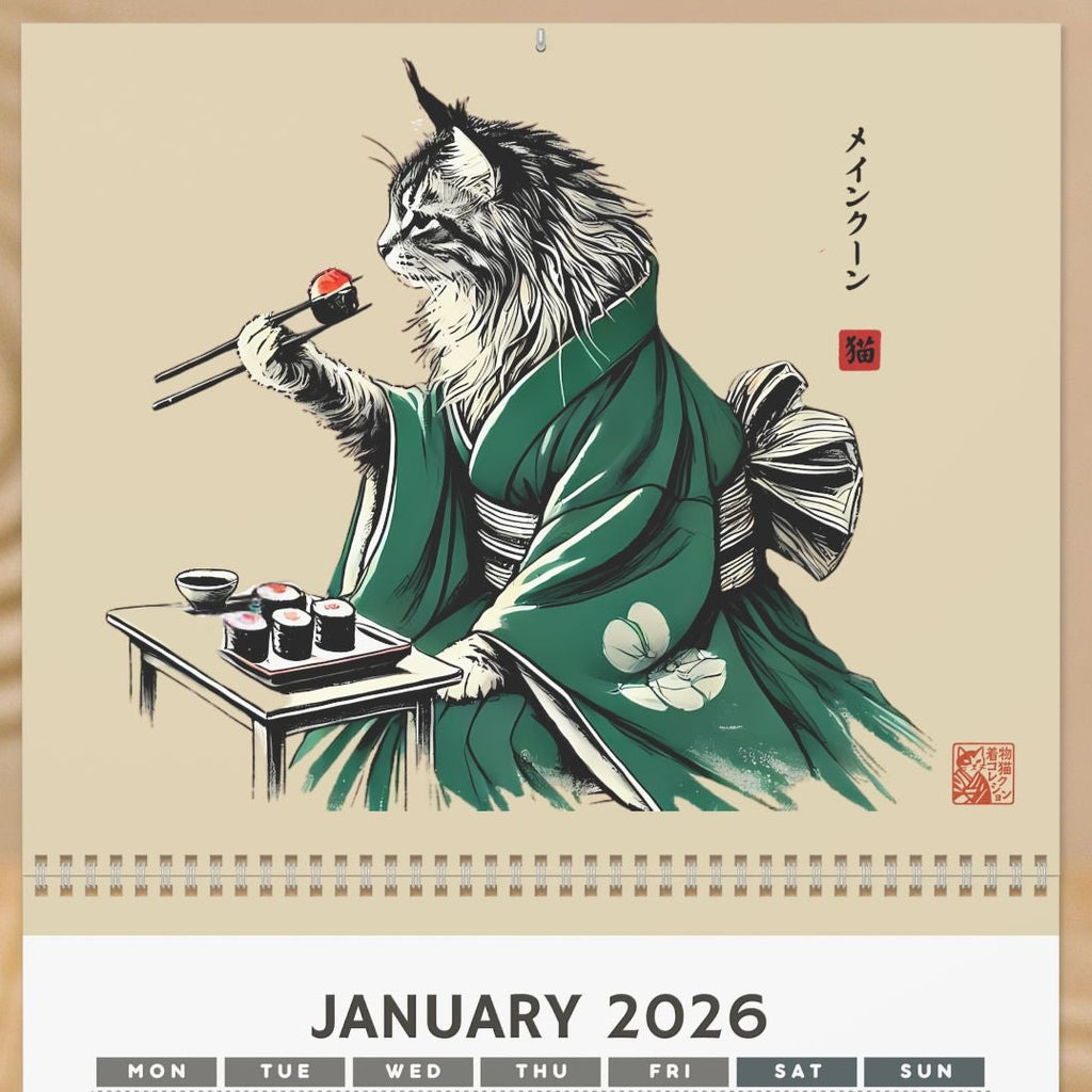 Calendar for January 2026 with a fox character in traditional attire on a beige background