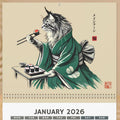 Calendar for January 2026 with a fox character in traditional attire on a beige background