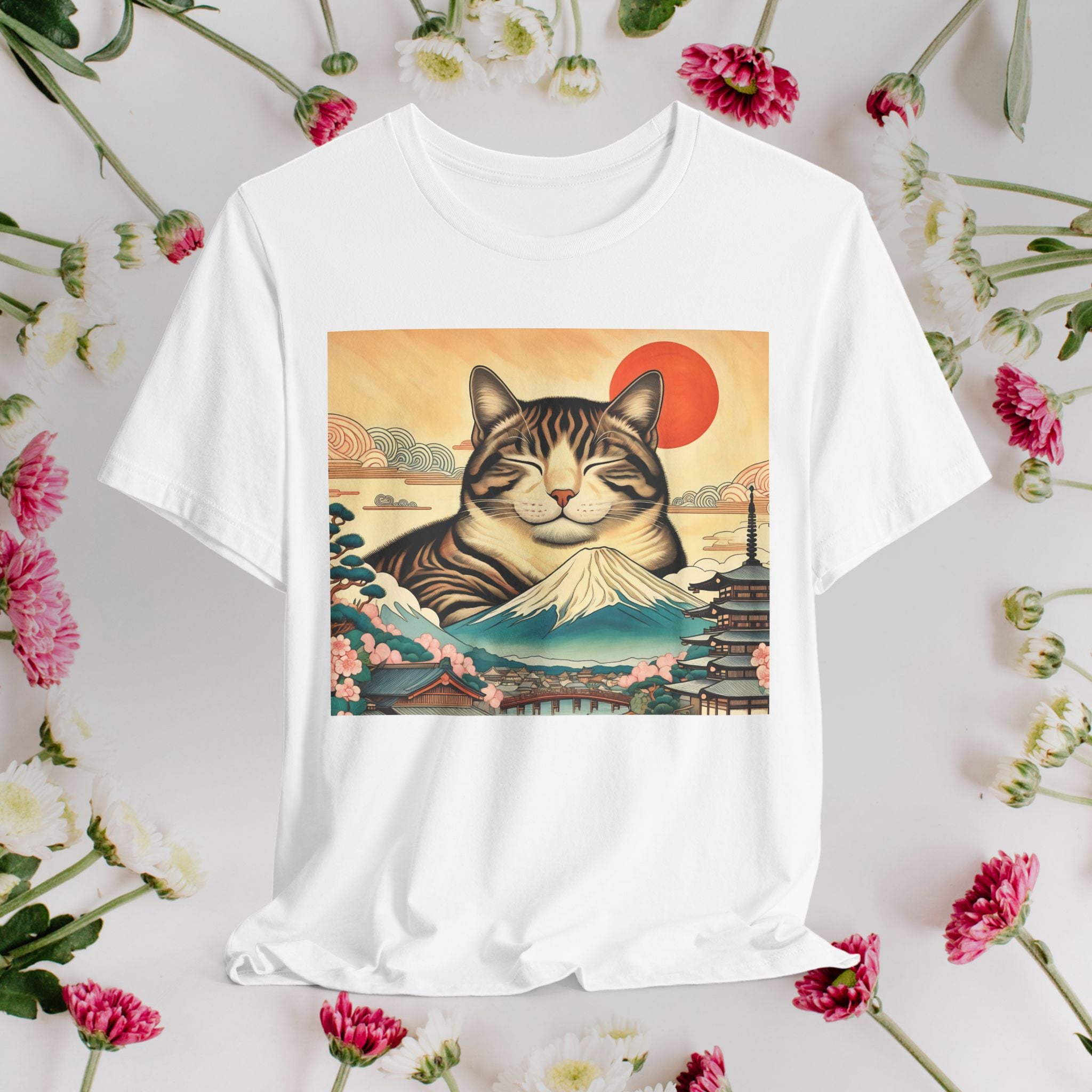 Sakura Mt. Fuji Cat T-Shirt