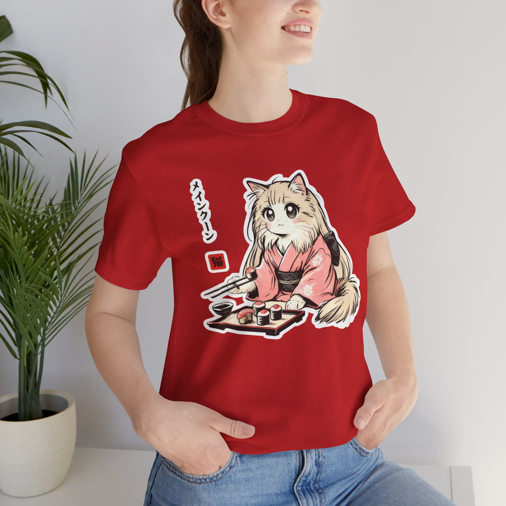 Sushi Lover Cat Shirt - Kawaii Kimono Tee, Maine Coon