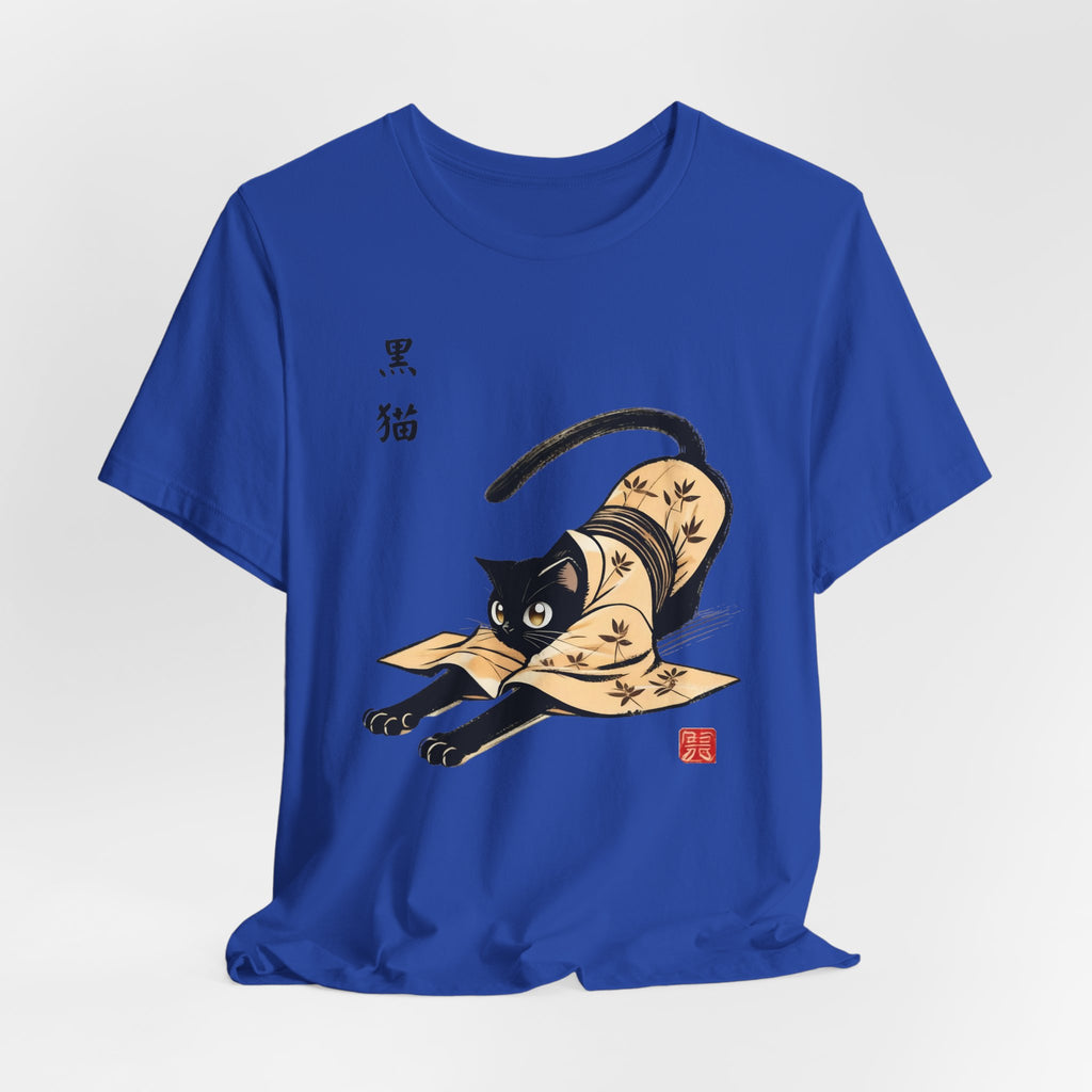 Yoga Black Cat Tee - Japan Kuro Neko in Kimono Design for Kundalini Yoga Enthusiasts - Kimono Cats Collection