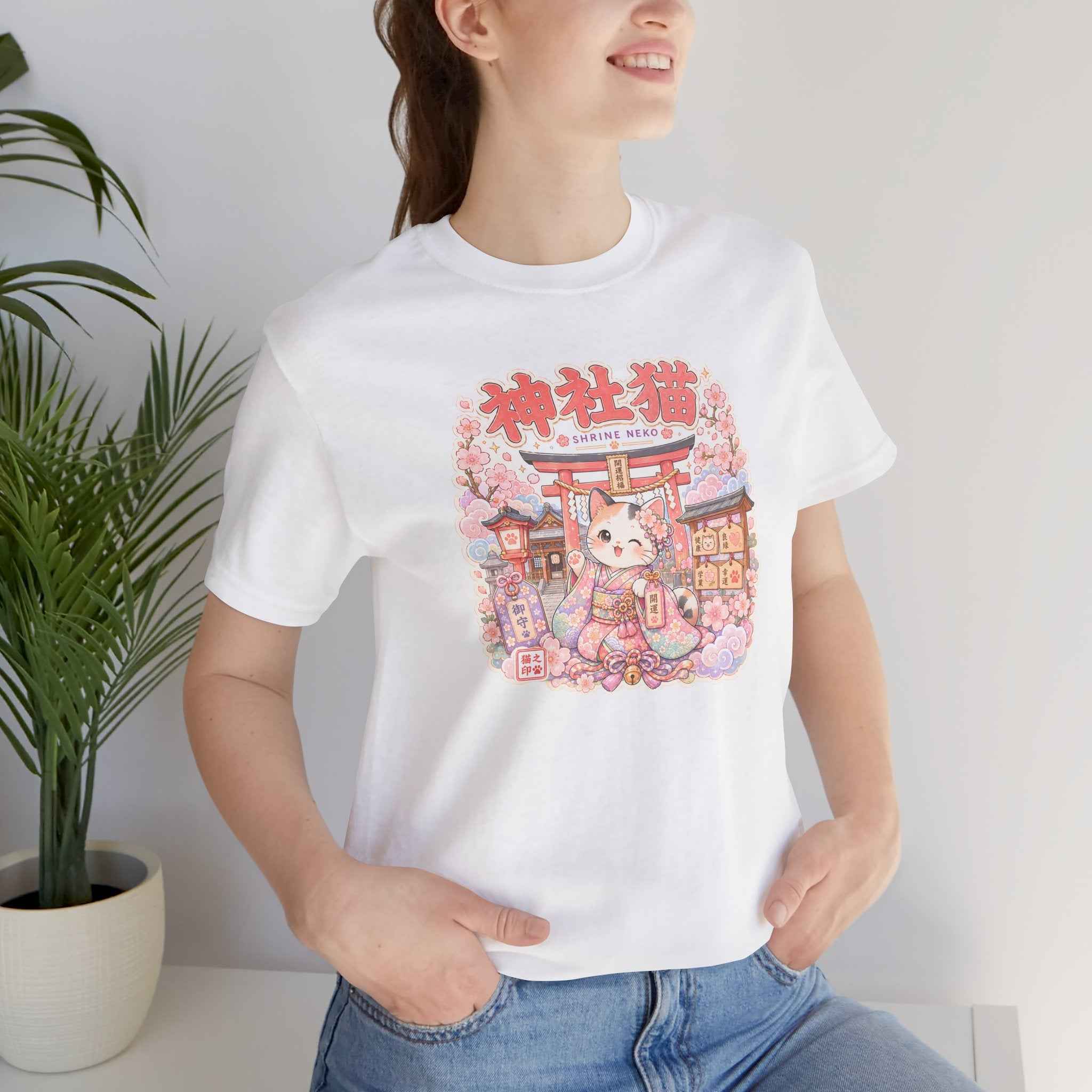 Lucky Cat Shrine T-Shirt — Kawaii Maneki Neko Cherry Blossom Tee
