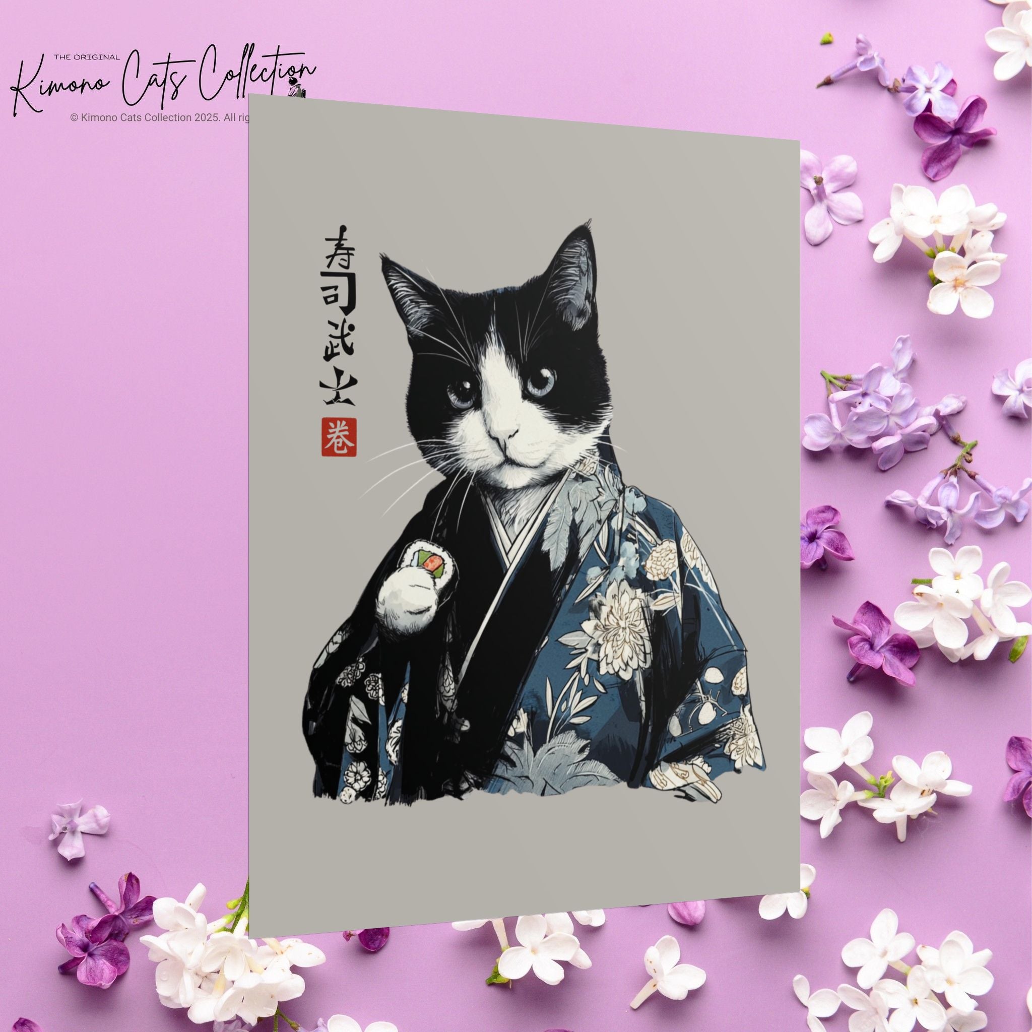 Sushi Bushi 寿司武士 Kimono Neko Rolled Poster