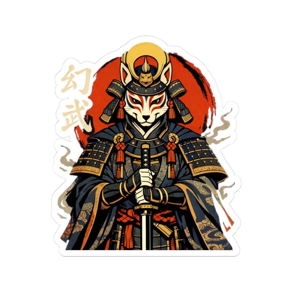 Kitsune Samurai Sticker | Kiss-Cut Vinyl, Japanese Warrior Art