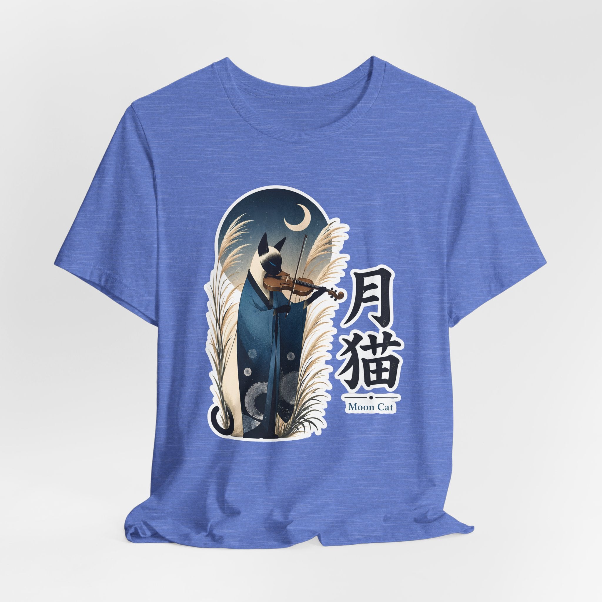 Moon Cat Violin Tee | Lunar Cat Illustration, Japanese Kanji